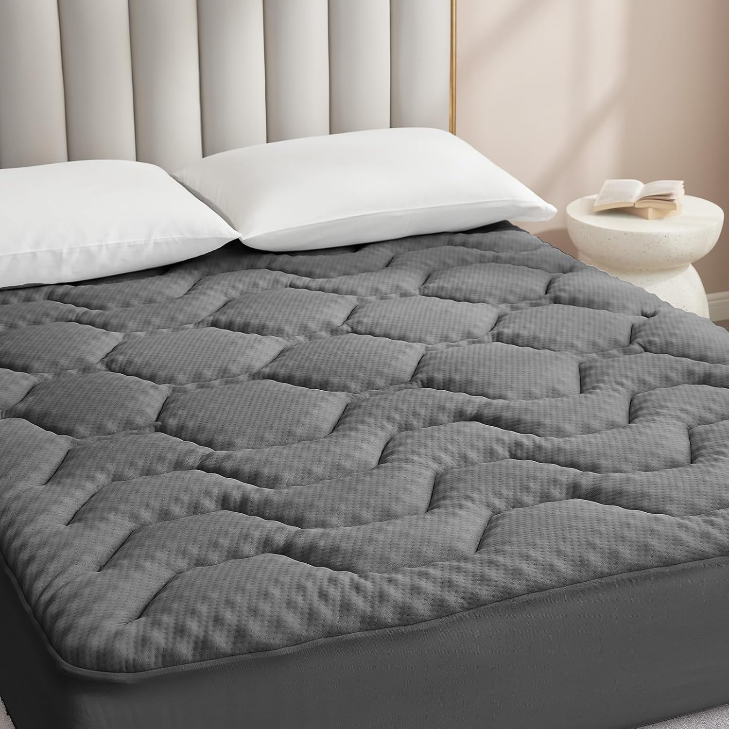 EHEYCIGA Topper Matrimoniale 160x190 in Bambù, Memory Foam Topper Materasso Respirabile con Tasca Extra Profonda, Bianco