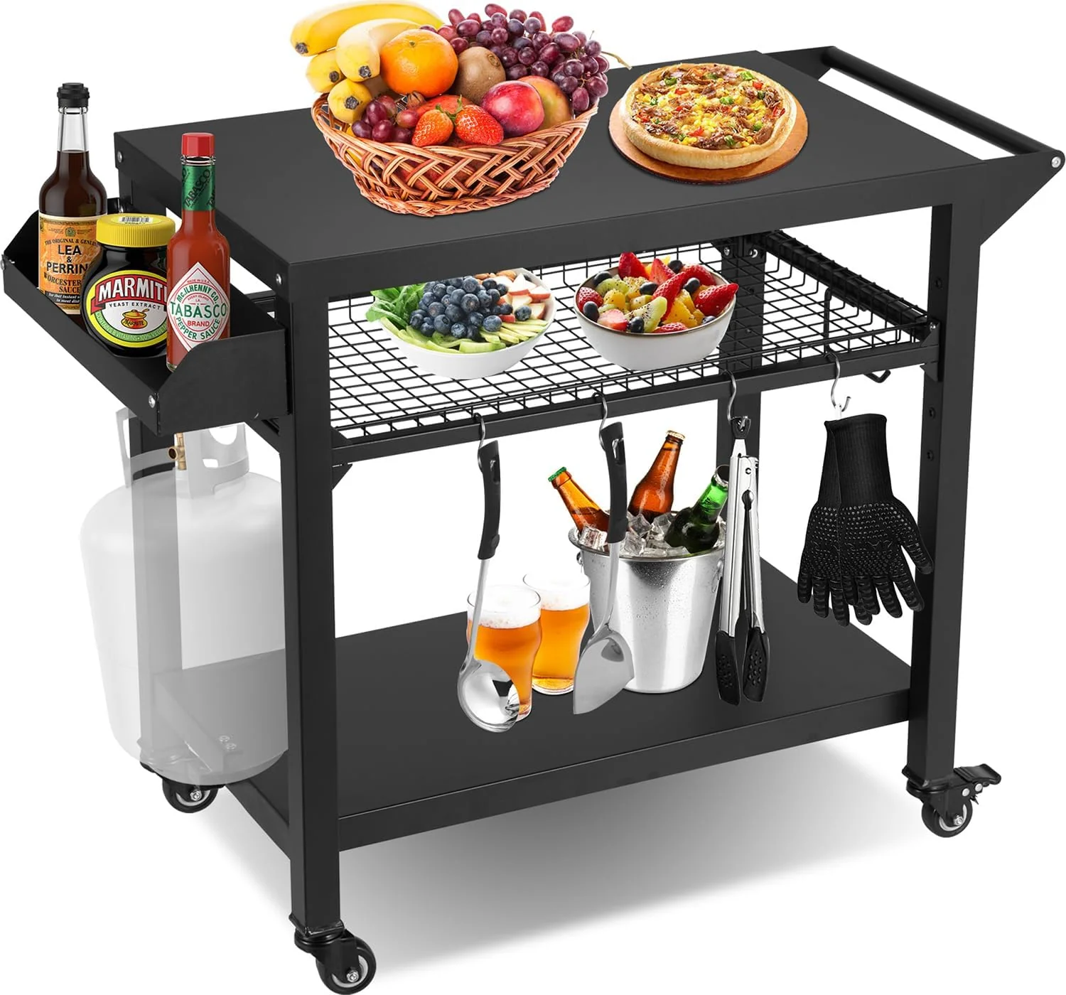 Outdoor Grill Cart   Pizza Oven Stand Table with Wheels