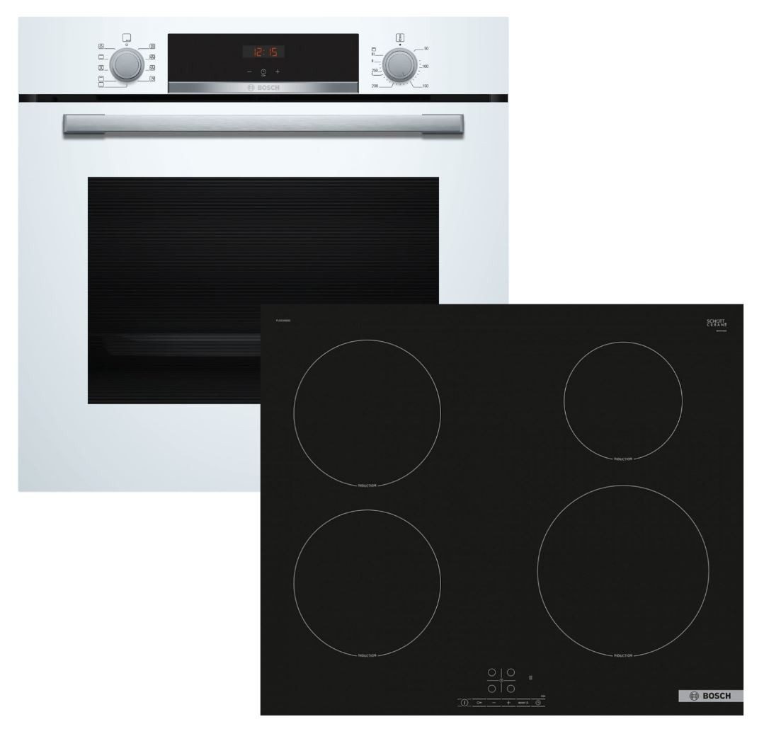 Backofen-Set weiß EcoClean Schnellaufheizung + Induktionskochfeld Booster autark