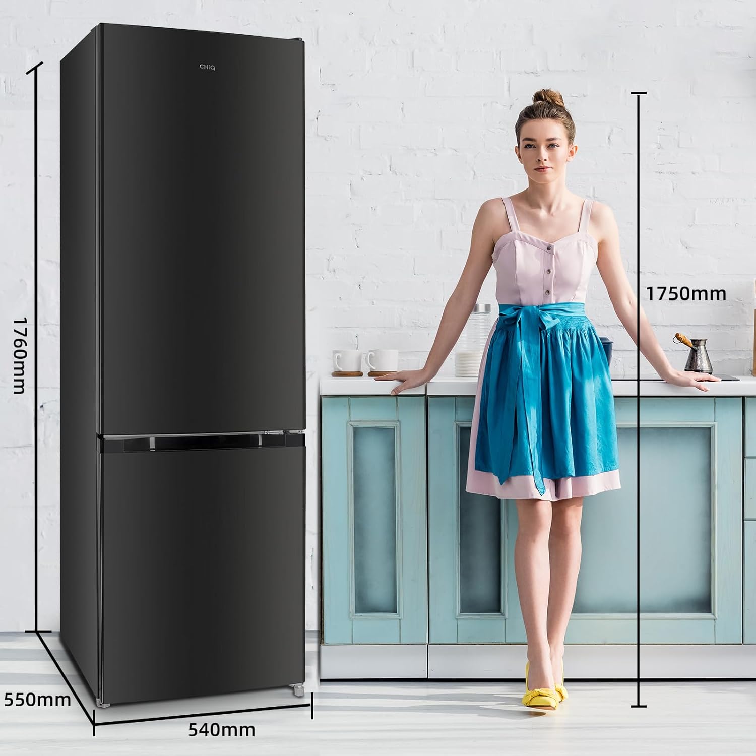 CHIQ CTT107BC Kühlschrank Klein 107 Liter, Höhe 84cm, Tiefe 55cm, Platzbedarf nur 0,3 ㎡, Mikro-Gefrierfach, Vario Box, 7 Temperaturregelstufen, geräuscharm, 87 kWh/Jahr, Schwarz