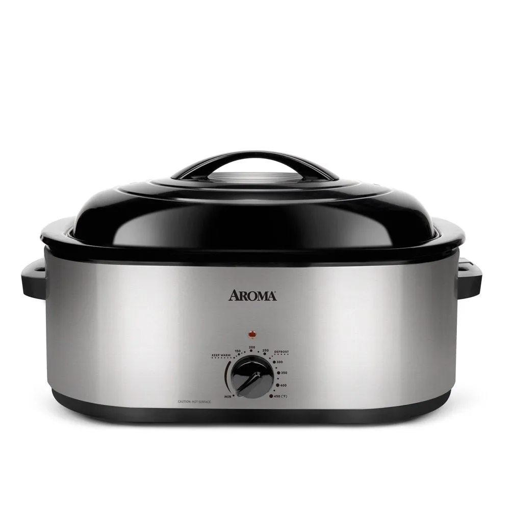 Aroma 22 Quart Electric Roaster Oven Stainless Steel with Self Basting Lid