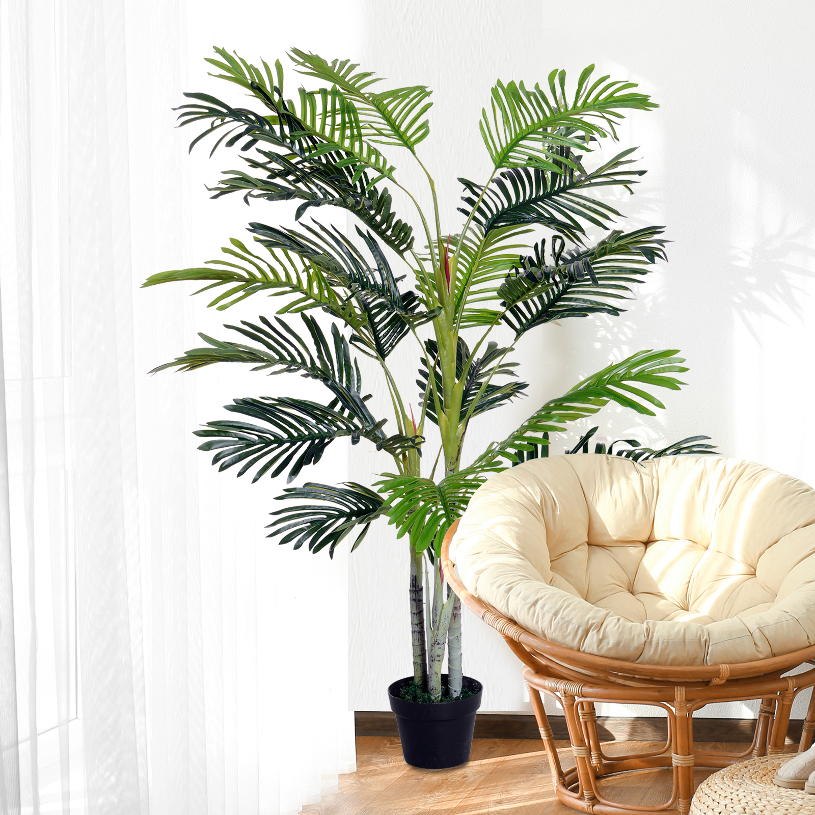 Outsunny Kunstpalme Kunstpflanze mit Pflanztopf 150cm Kunststoff