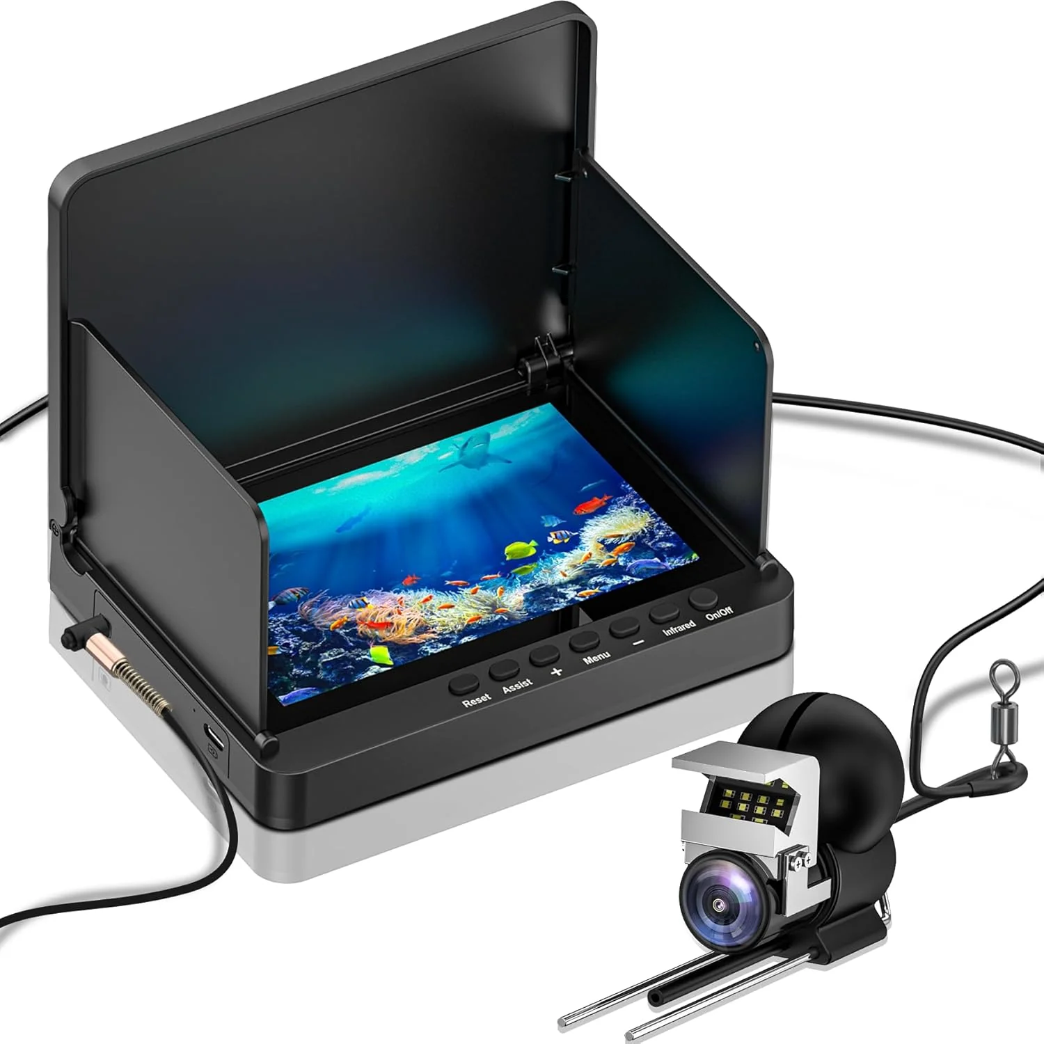 Underwater Fishing Camera with Infrared Night Vision Light, Portable with 100ft Cable, 5 Inch LCD and Upgraded HD Lens
