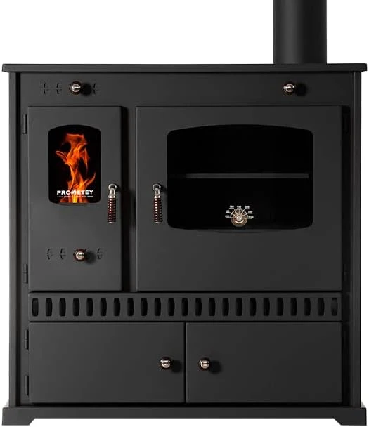 EEK A+ Kaminofen mit Backfach und Herdplatte Perfect Eco Schwarz Holzofen 7 kW Kamin Ofen Holz Werkstattofen Hüttenofen Heizofen Gartenofen
