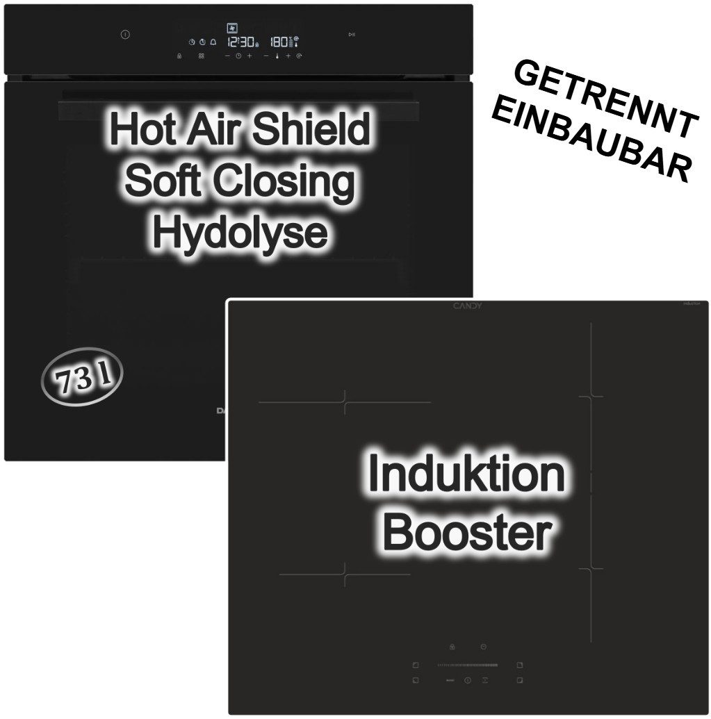 Backofen-Set SoftClose FullTouch-Display + Candy Induktionskochfeld Booster hOn-App