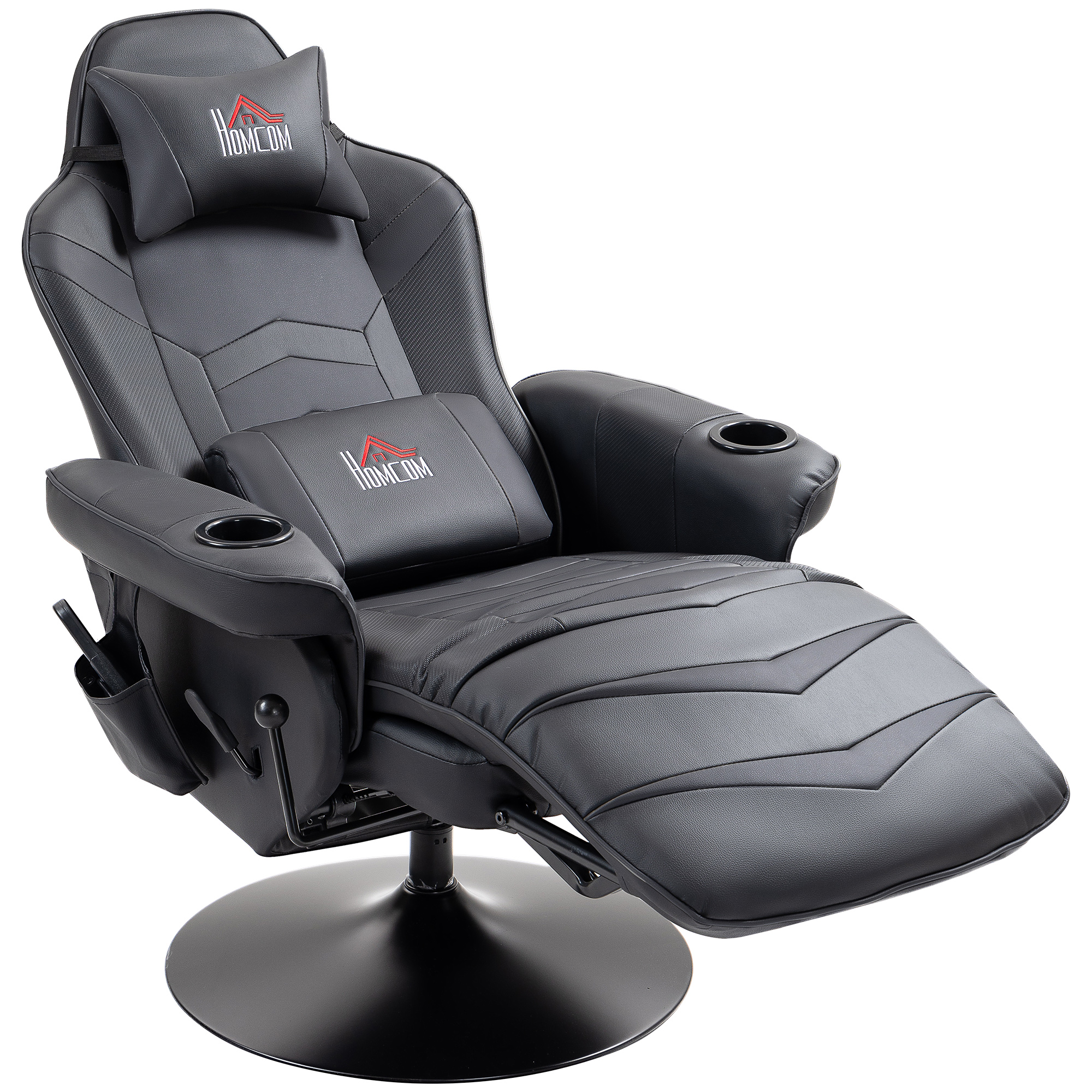HOMCOM Gamingsessel, Massagefunktion, neigbare Lehne, Fußstütze, bis 120 kg, Stahlrahmen, Kunstleder, Schwarz
