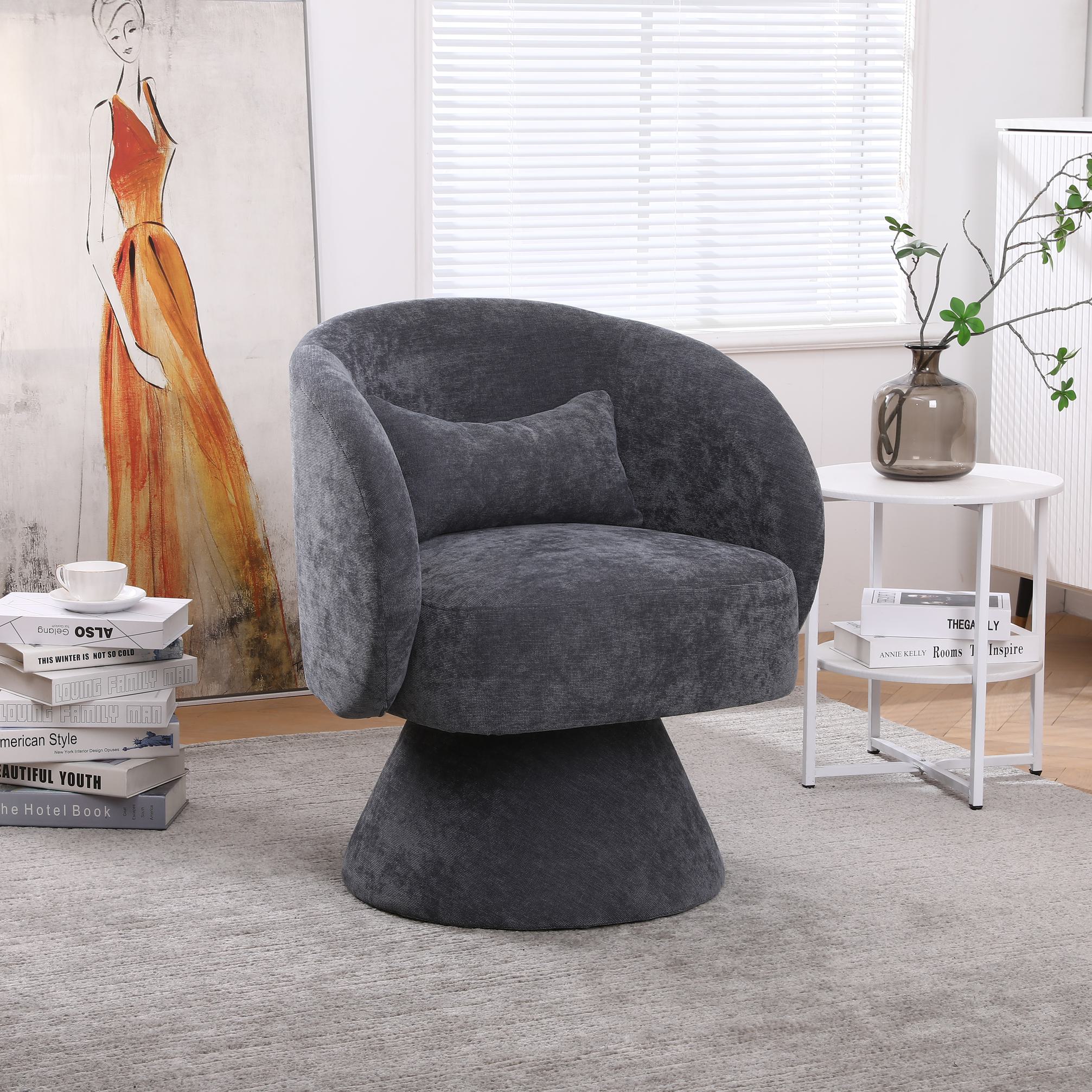 Moderner Drehstuhl für Wohn- und Schlafzimmer, 360° Drehbasis, Weiches Polyblend-Stoffkissen, 67×61,4×77,9 cm, Grau