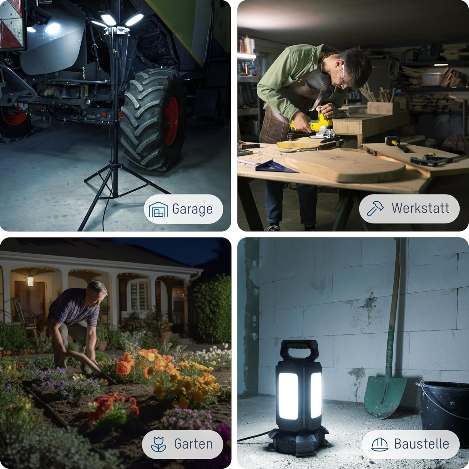 Ansmann Vierfach-LED Strahler 4× 30W mit 3 Farbtemperaturen, Helligkeit bis zu 14.000 Lumen, besonders widerstandsfähig gegen mechanische Beanspruchung