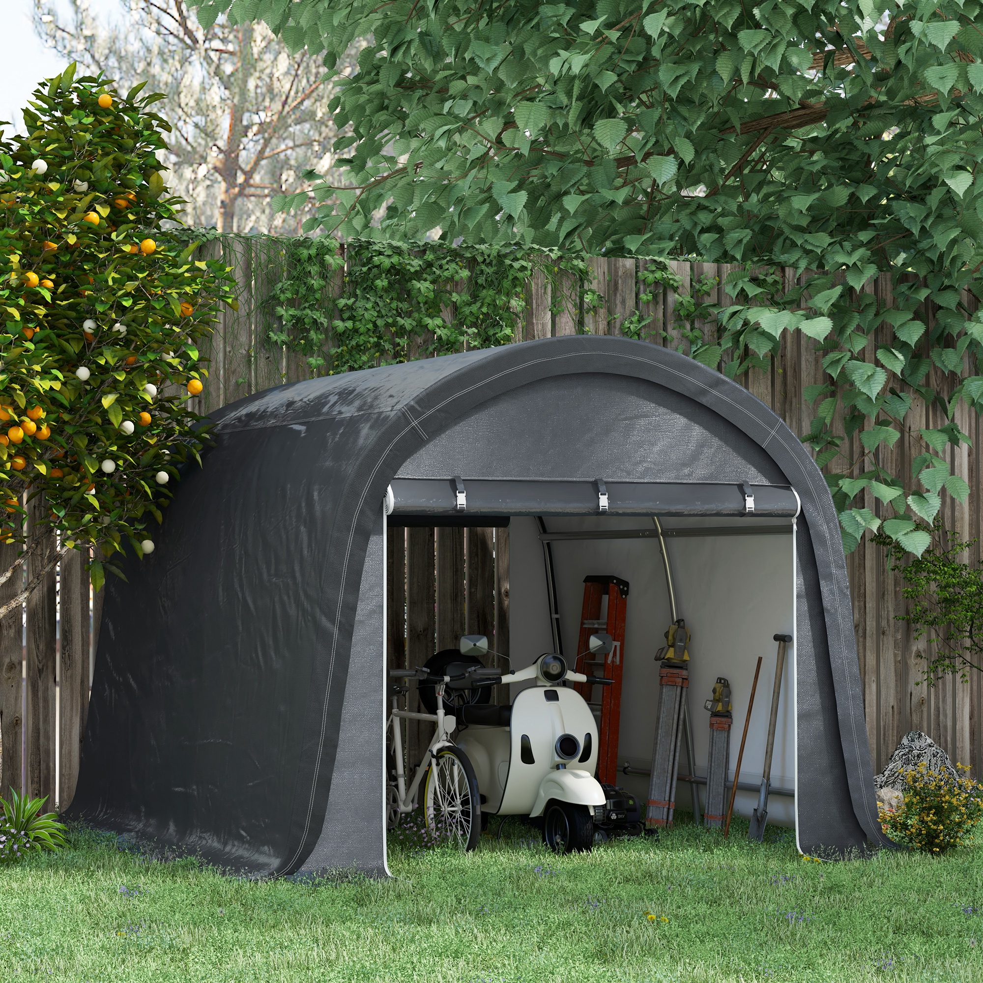 Outsunny Opslagtent met stevig stalen frame, grote deuren, 3x3m, Grijs