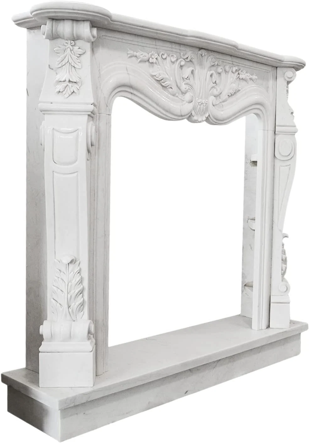 Kamin im Stil Louis XVI aus weißem Marmor von Carrara Italian Marble Fireplace Frame Classic Design L.150 cm
