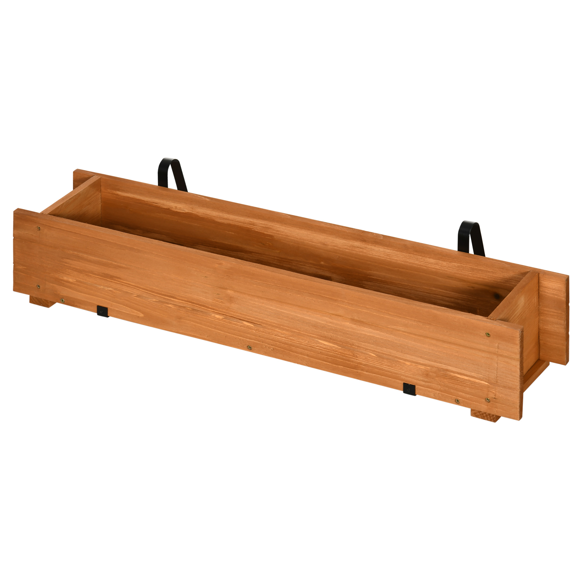 Outsunny Rechteckiger Holz Blumenkasten Pflanzkasten zum Aufhängen mit 2 Haken 91 x 18 x 16,5 cm braun