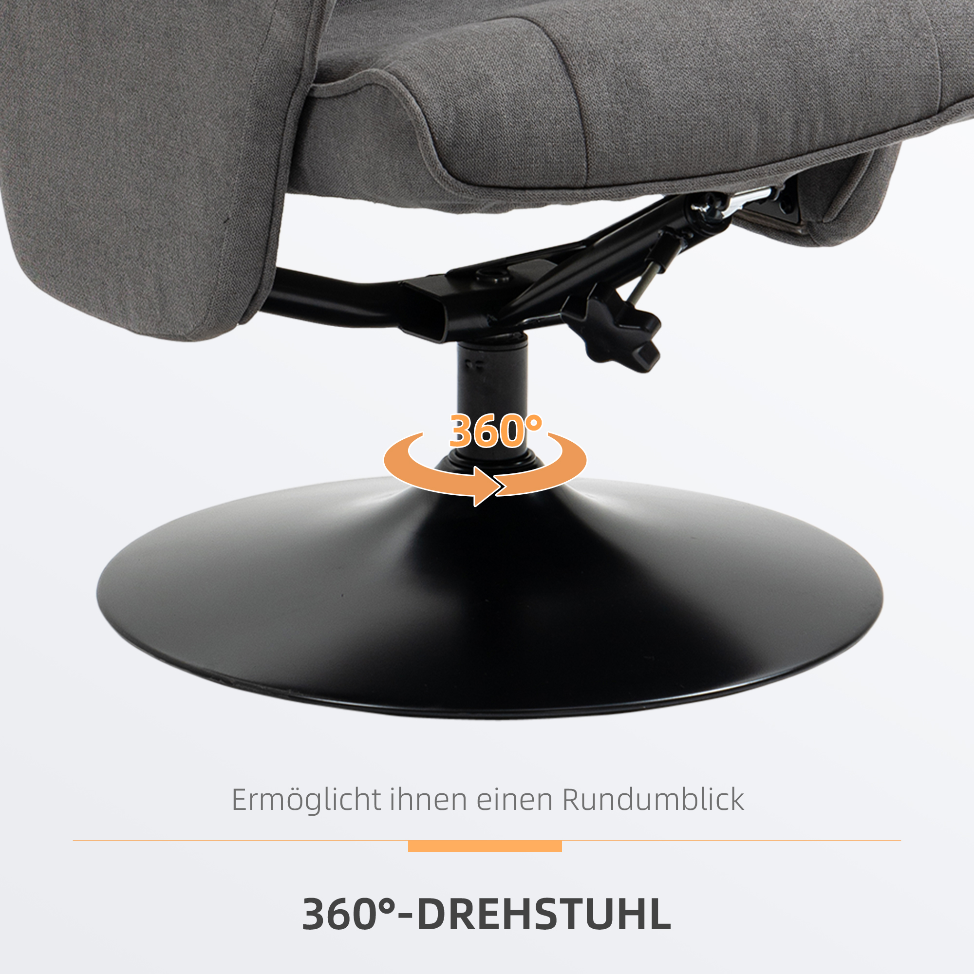 Relaxfauteuil met Voetenbankje, Verstelbare Rugleuning, 69 cm x 71 cm x 104 cm, Donkergrijs + Zwart