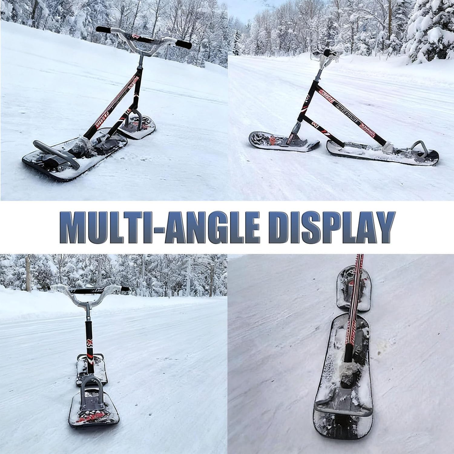 Schneeschlitten Für Erwachsene, All-Terrain-Snowboards, Doppelboard-Design, Mit 360° Drehbarem Hinterski, Dreifach Verstärkt, 150 Kg Tragfähigkeit, Für Snowparks Black