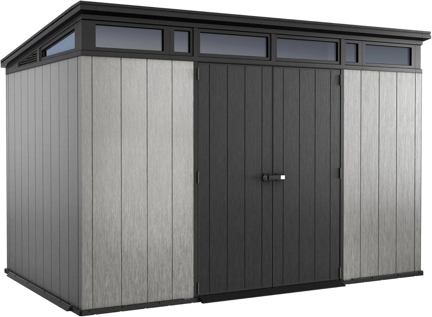 Keter Artisan 11x7 Modern Resin Outdoor Storage Shed Kit-Perfect to Store Patio Furniture, Garden Tools Bike Accessories, Beach Chairs and Lawn Mower, Grey & Black