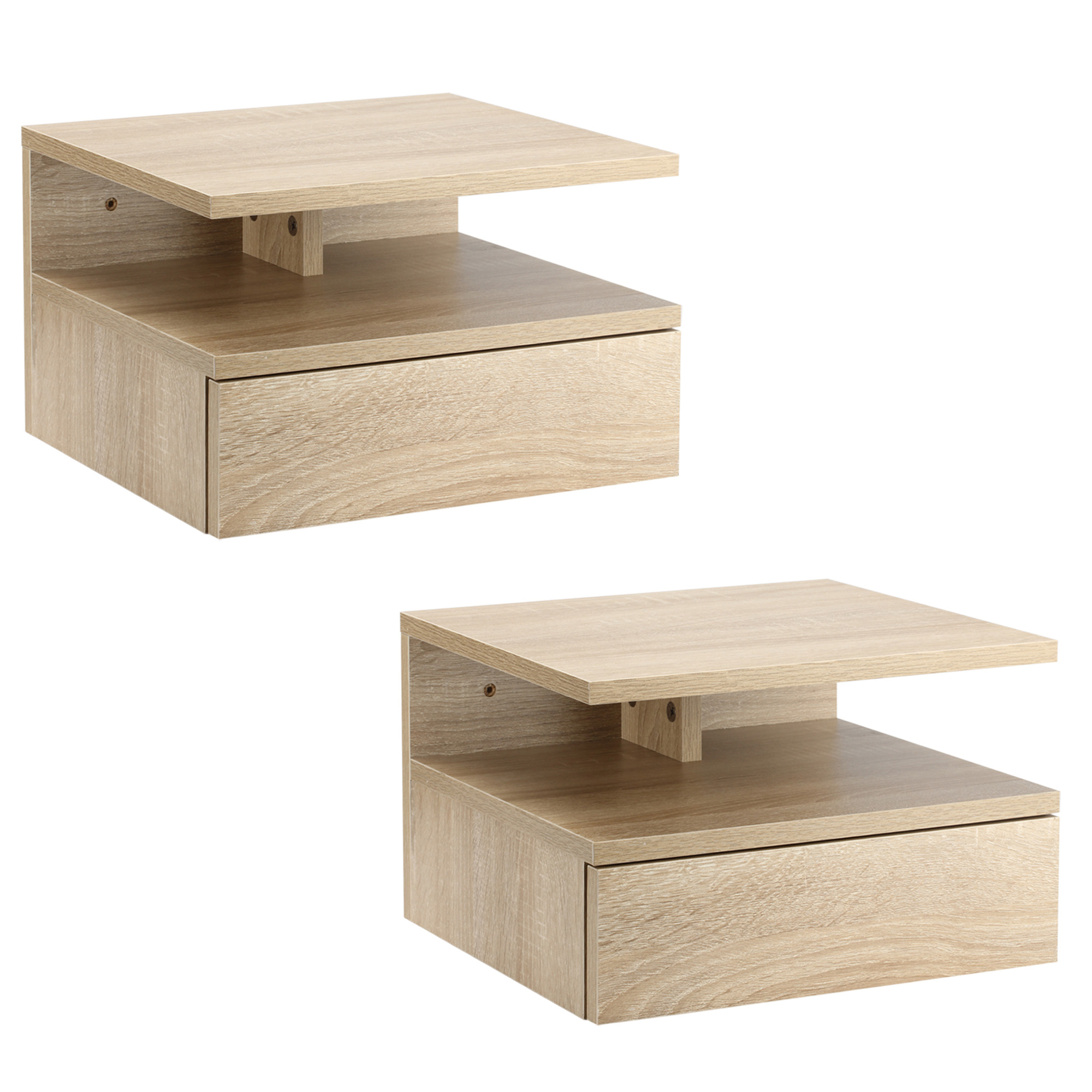 HOMCOM Set aus 2 Wand-Nachttischen - Set aus 2 Nachtschränken - Schublade, Fach, Ablage