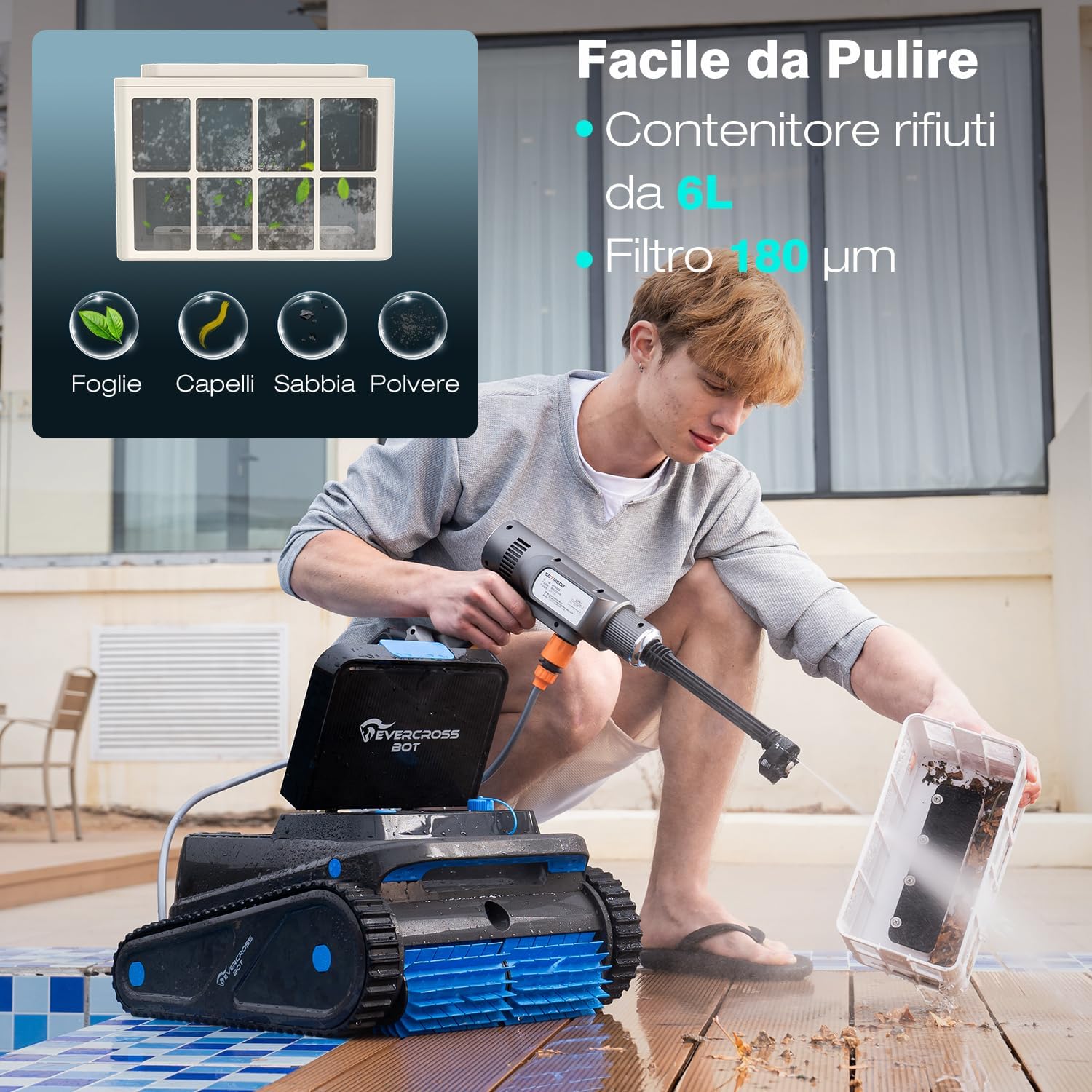 U8 Robot Piscina Senza Fili, Pulizia Fondo, Pareti e Linea Galleggiamento, 4 Modalità, 120 Min di Autonomia, Navigazione Intelligente, Parcheggio Automatico, Fino a 200㎡