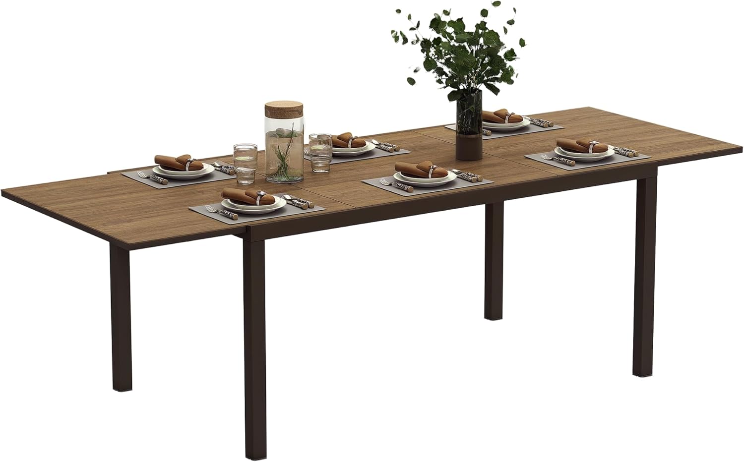Outsunny Extendable Garden Table 160/240 x 90 x 74 cm, Extendable Dining Table for 6-8 People in Aluminium with Wood Effect Top in DPC for Patio, Balcony and Outdoor, Brown