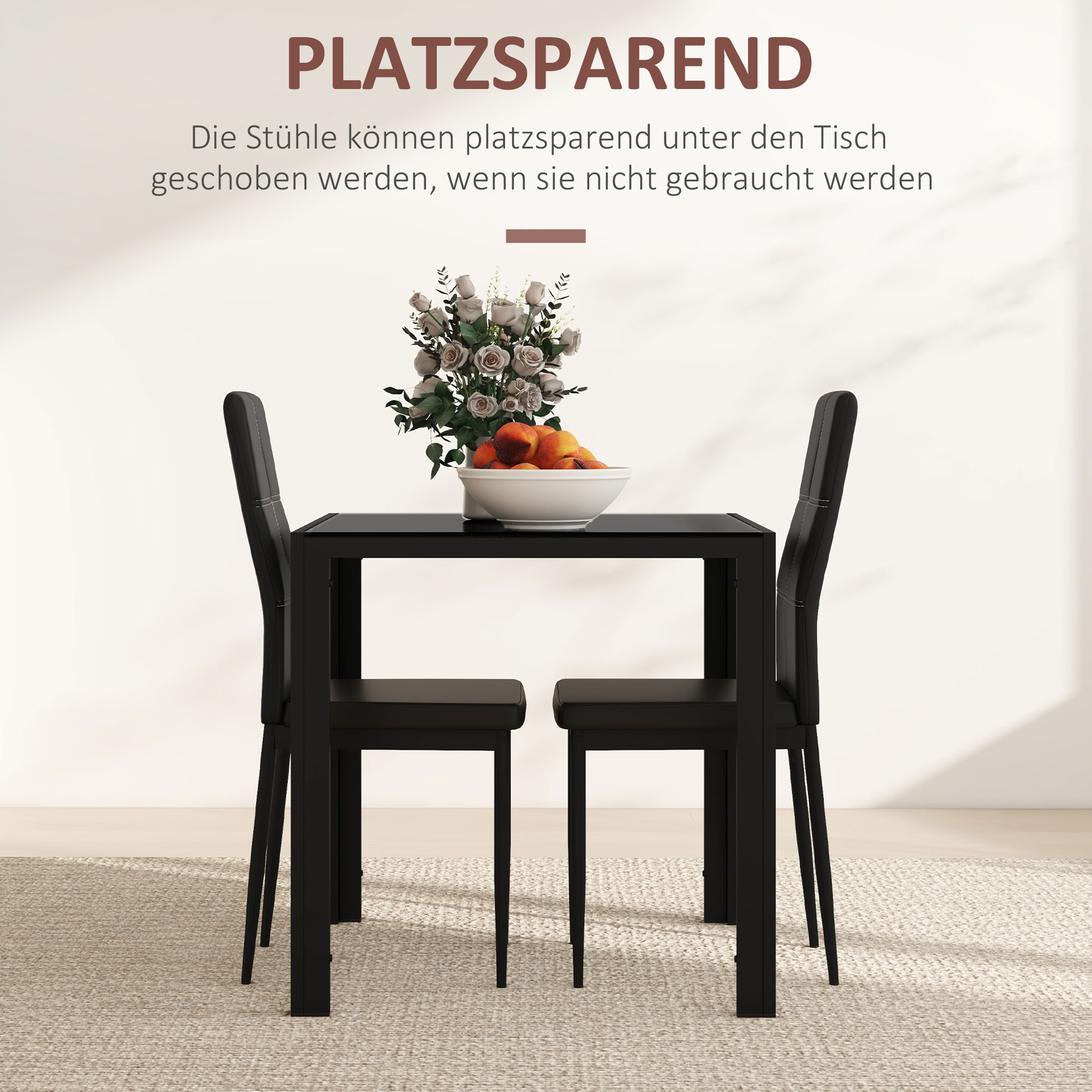 Eetset met Tafel en 2 Stoelen Ruimtebesparend Zwart