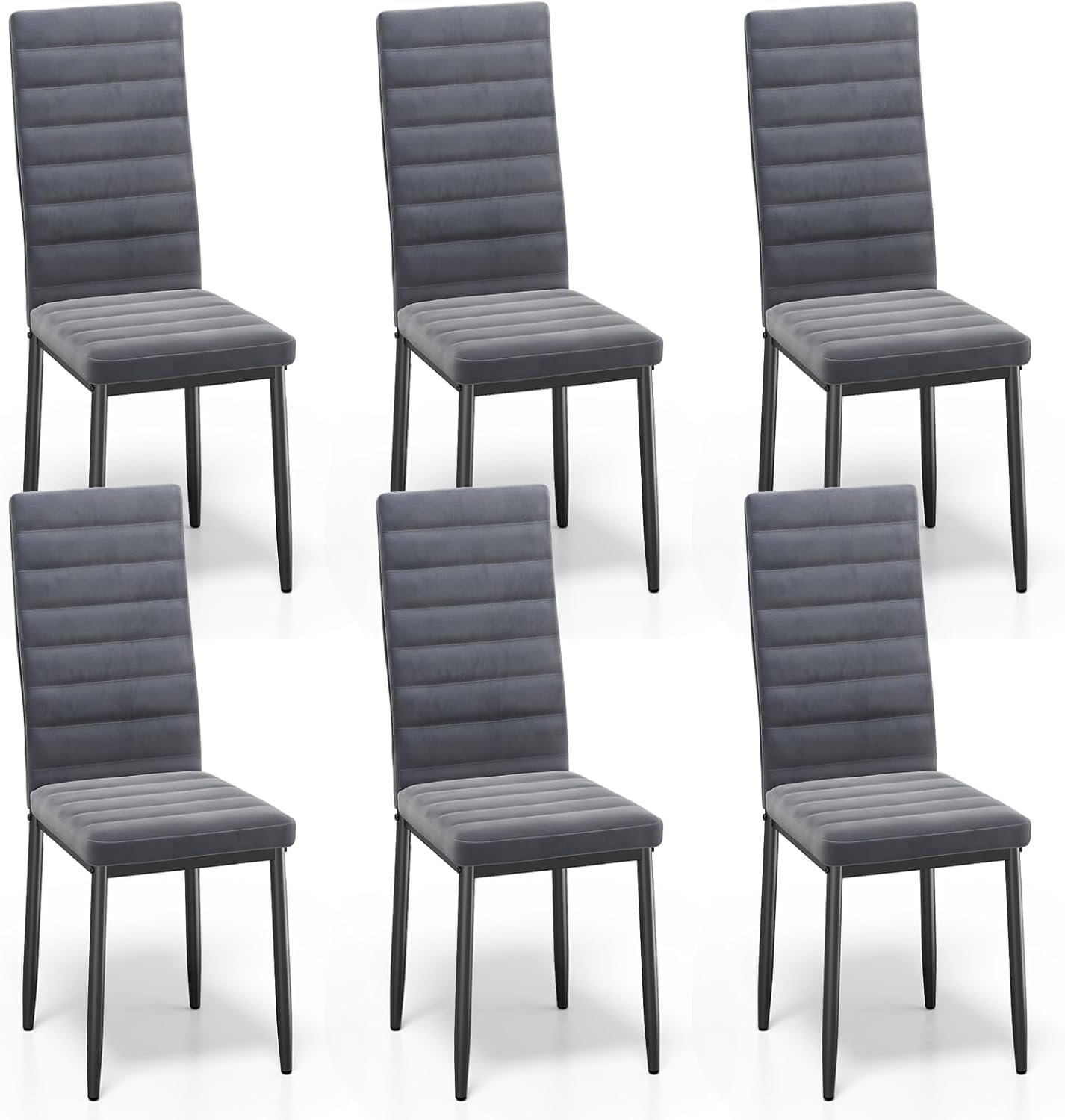 Bealife Set di 6 Sedie da Pranzo con Schienale Alto Imbottite Moderne per Cucina e Sala da Pranzo, Grigio Scuro Flanella