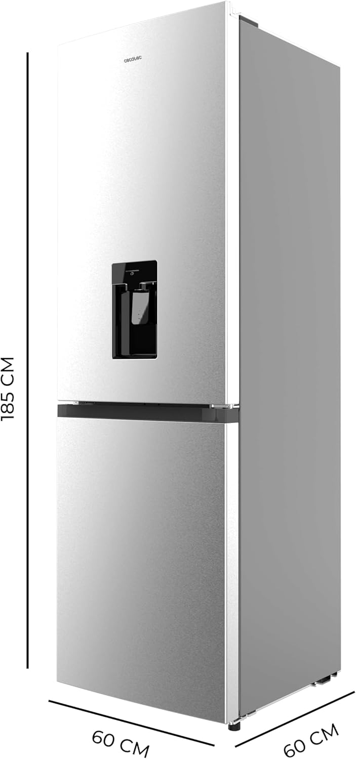 Cecotec Frigorifero Combinato 2 Porte con distributore d'acqua Bolero CoolMarket Combi 296 DF WD Inox E. 296L, 60cm di larghezza, Funzioni FastCooling, FastFreezing e DeFrost, LED interno, Inox