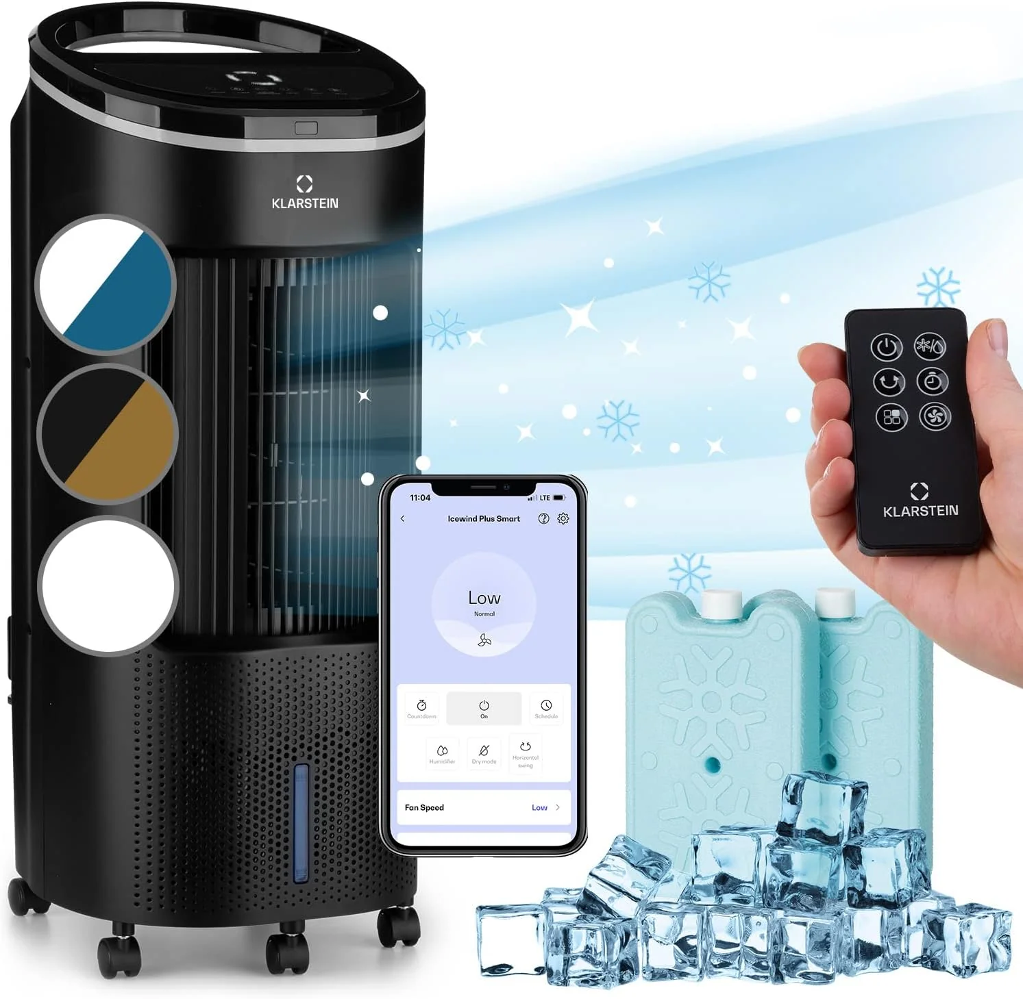 Klarstein Luftk��hler mit Wasserk��hlung, Leiser 4-in-1 Verdunstungsk��hler, Luftbefeuchter, Ventilator & Nachtmodus, Mobile Klimager?te Luftk��hler 7L, 65W Air Cooler, 330m3/h K��hlender Luftstrom