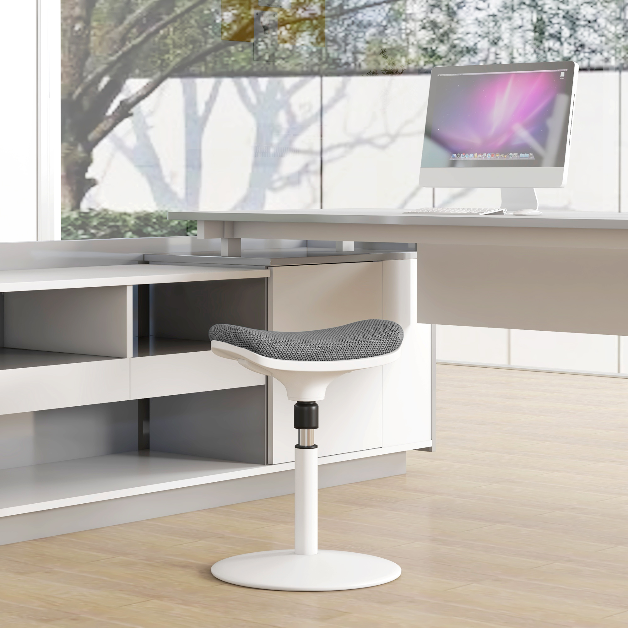 HOMCOM Ergonomischer und Gepolsterter Hocker mit Höhenverstellung um 5°, 41,5x41,5x51,5-71,5 cm, Grau