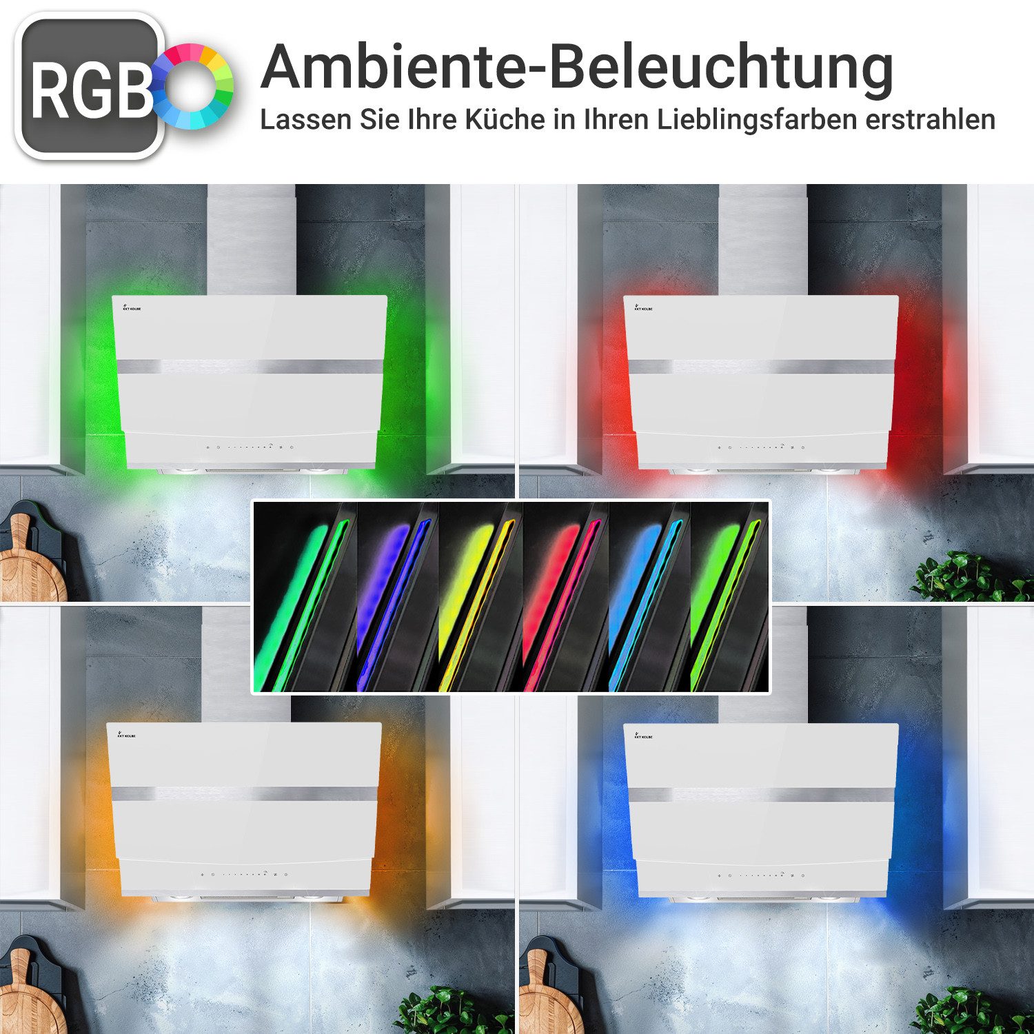 Wandhaube Dunstabzugshaube 80cm HERMES6005WM RGBW Ambientebeleuchtung