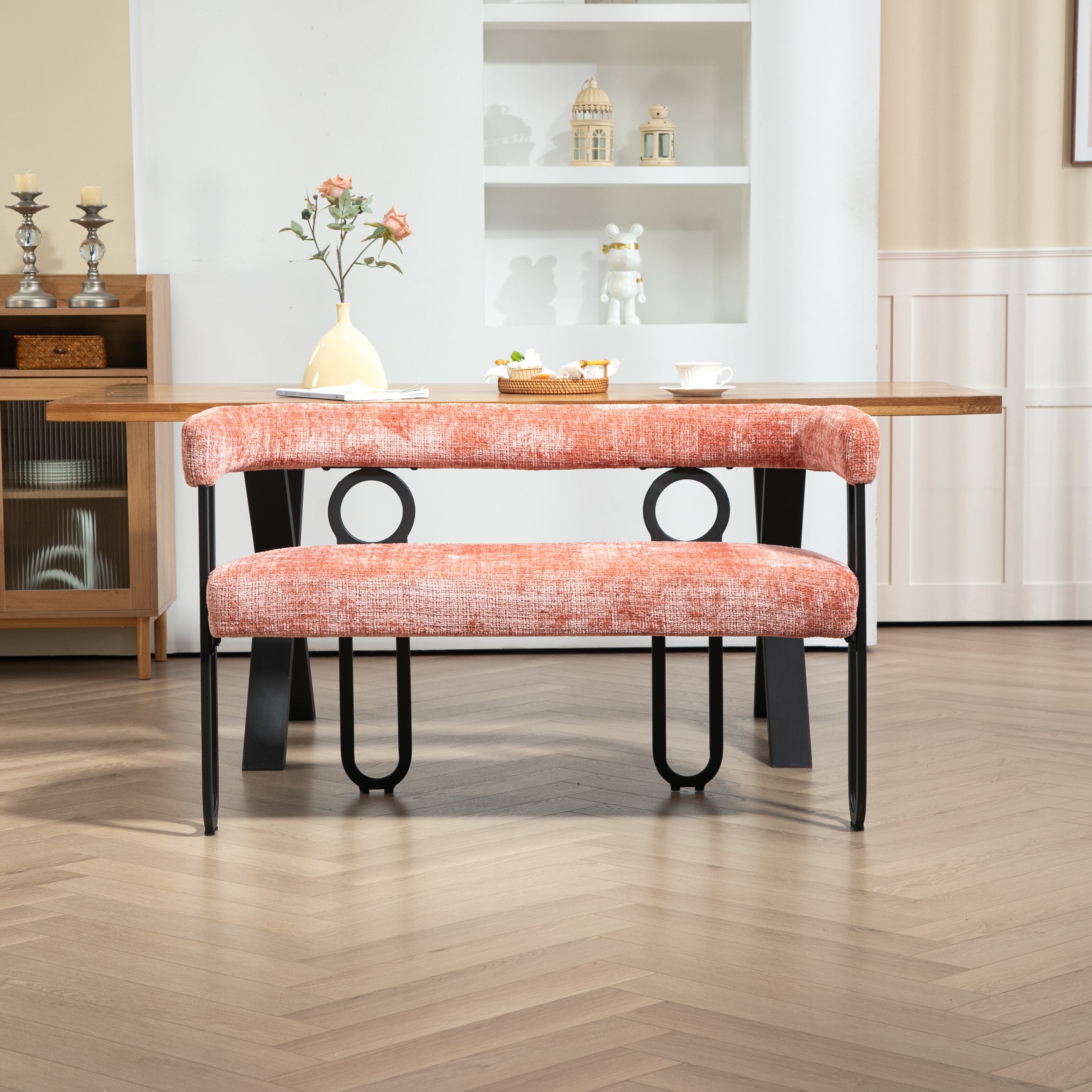 Doppelsofa mit abgerundeter Rückenlehne,Chenille-Stoff, modernes Design, Rosa