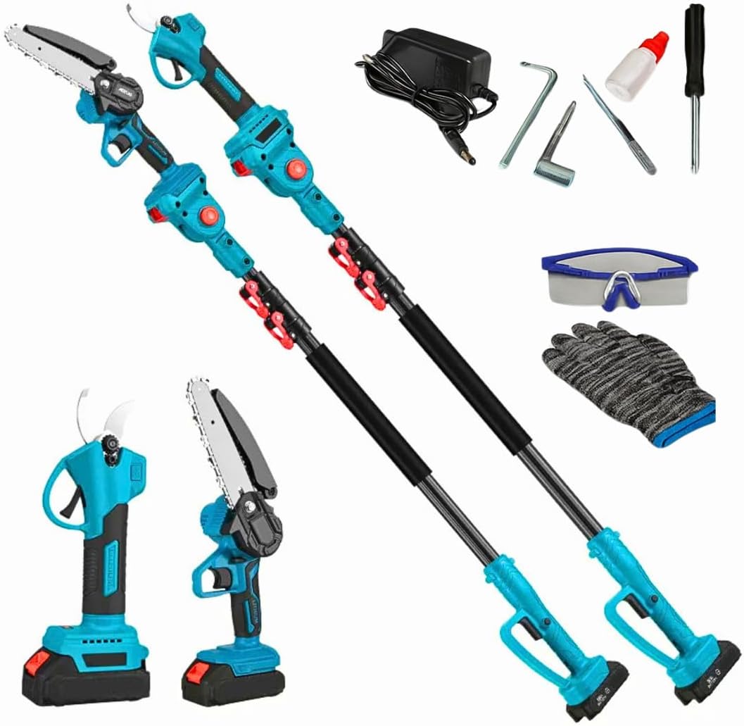 Kit Potatura Elettrico 3 in 1 con Asta Telescopica 2,5M, Forbici, Motosega 6', 2 Batterie, Attrezzi Giardinaggio,Cesoia,troncarami,Rami, Alberi, Giardino, Vigneti, Orti DEALIX