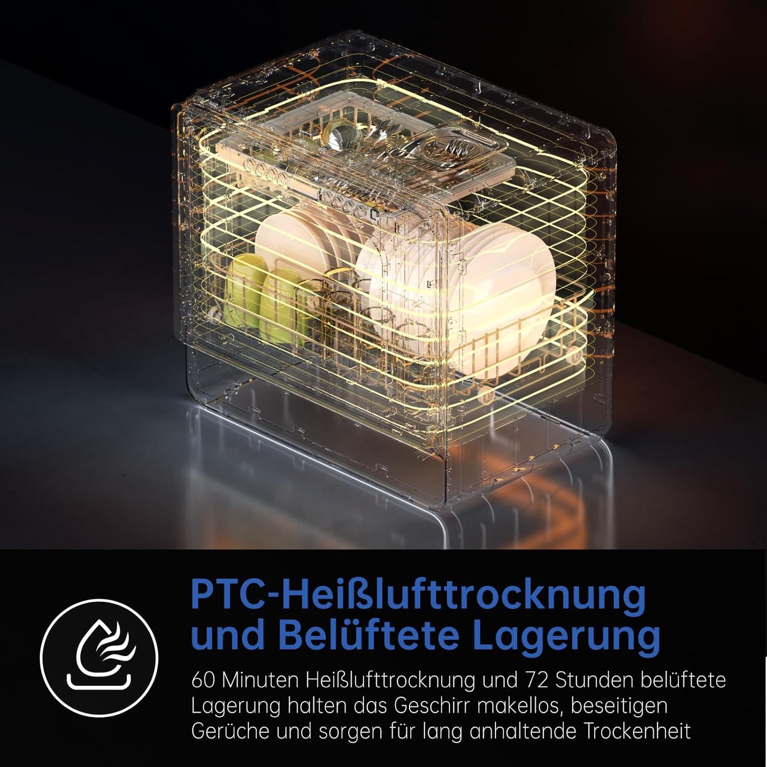 Tischgeschirrspüler ZMW-DTHA01 Mini Geschirrspüler,mit 7+2 Programmen, 36 * 55cm-Extraflach & Breitbau,Weichwasseranlage,12H Timer
