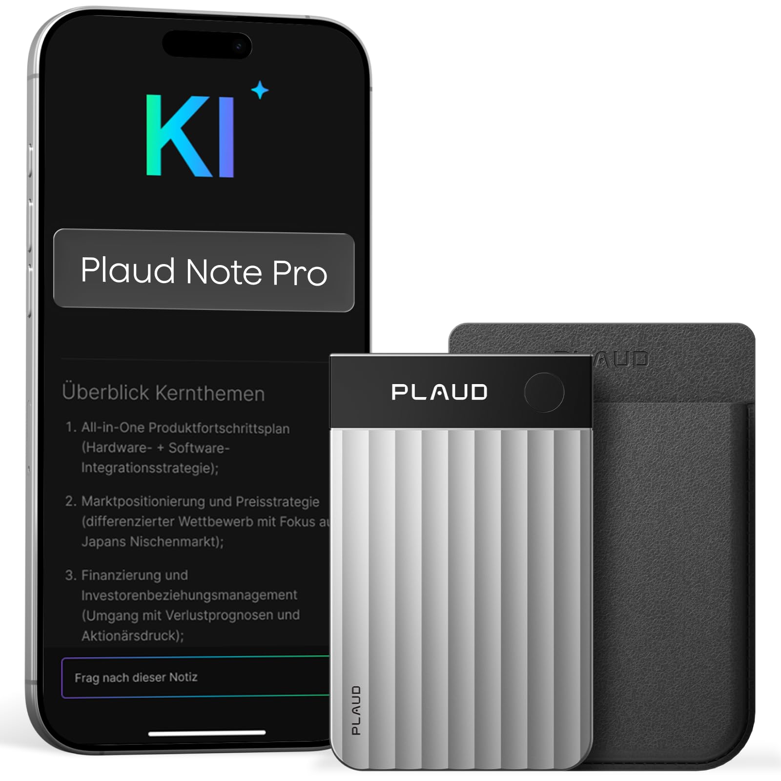 Plaud Note Pro KI Diktiergerät für Notizen und Zusammenfassung mit Transkription und Sprachaufnahme Silber