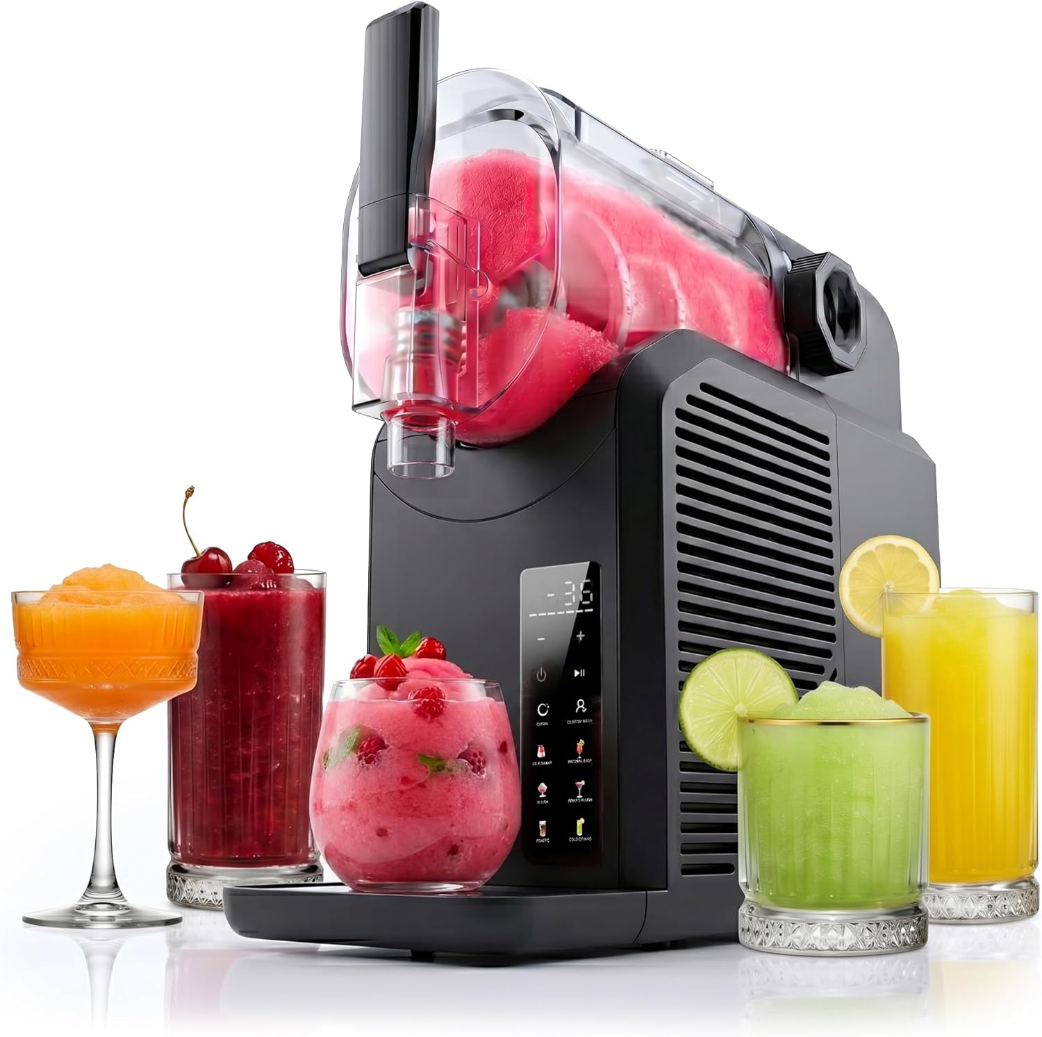 Seeger SuperSlush, 2L 7-in-1 Slush Maschine für zu Hause, 7 Smarten Programma, Automatische Reinigung und InstantFreeze 15 min Technologie, Slushi, Eis-Cocktails, Frappé, Milchshakes, Schwarz