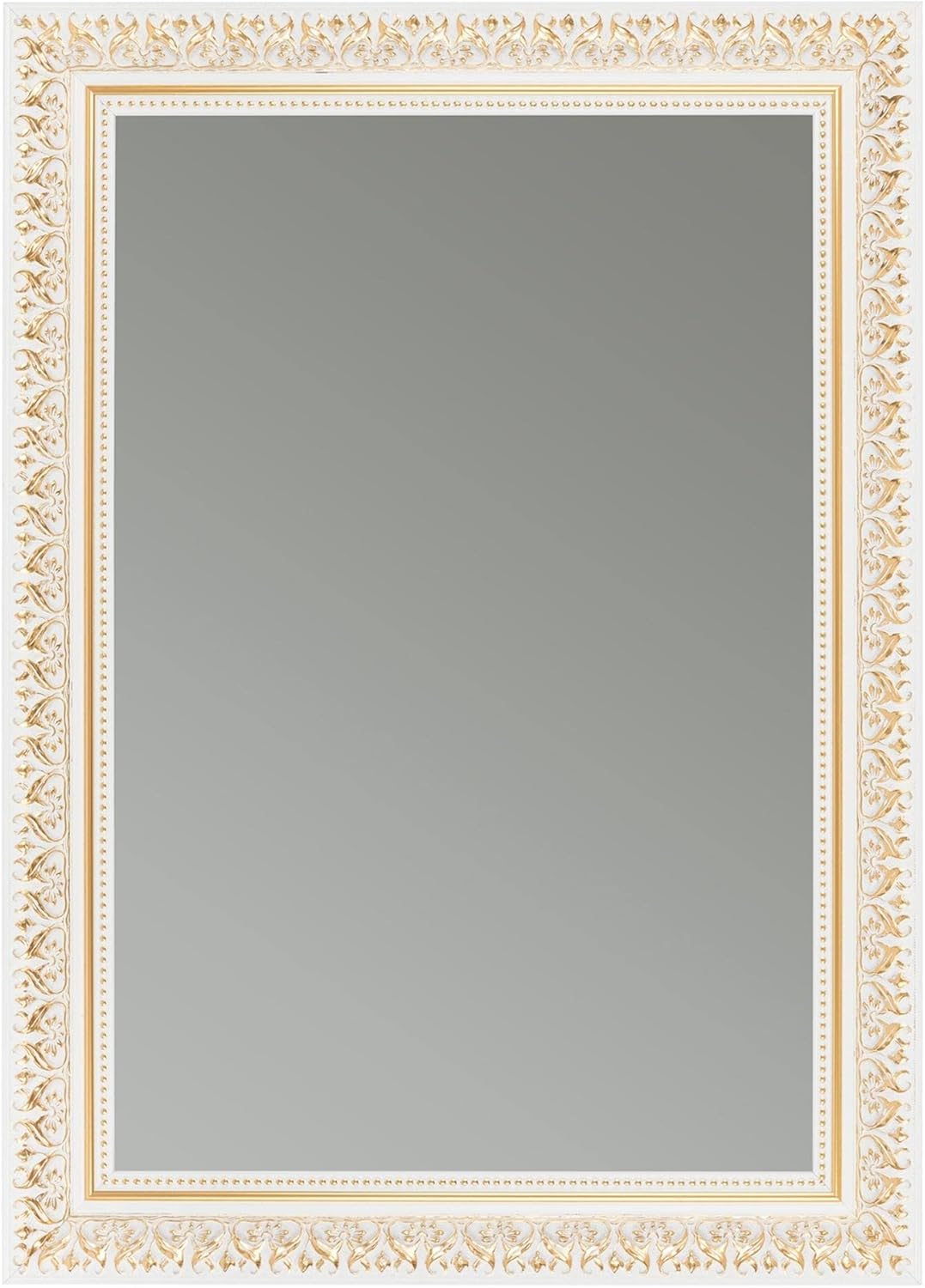 CLAMARO 'FRIEDRICH' Specchio da parete antico 60 x 120 cm con cornice | bianco oro | Shabby Chic Vintage Barocco Specchio con cornice in legno | Specchio barocco con gancio in metallo e materiale di