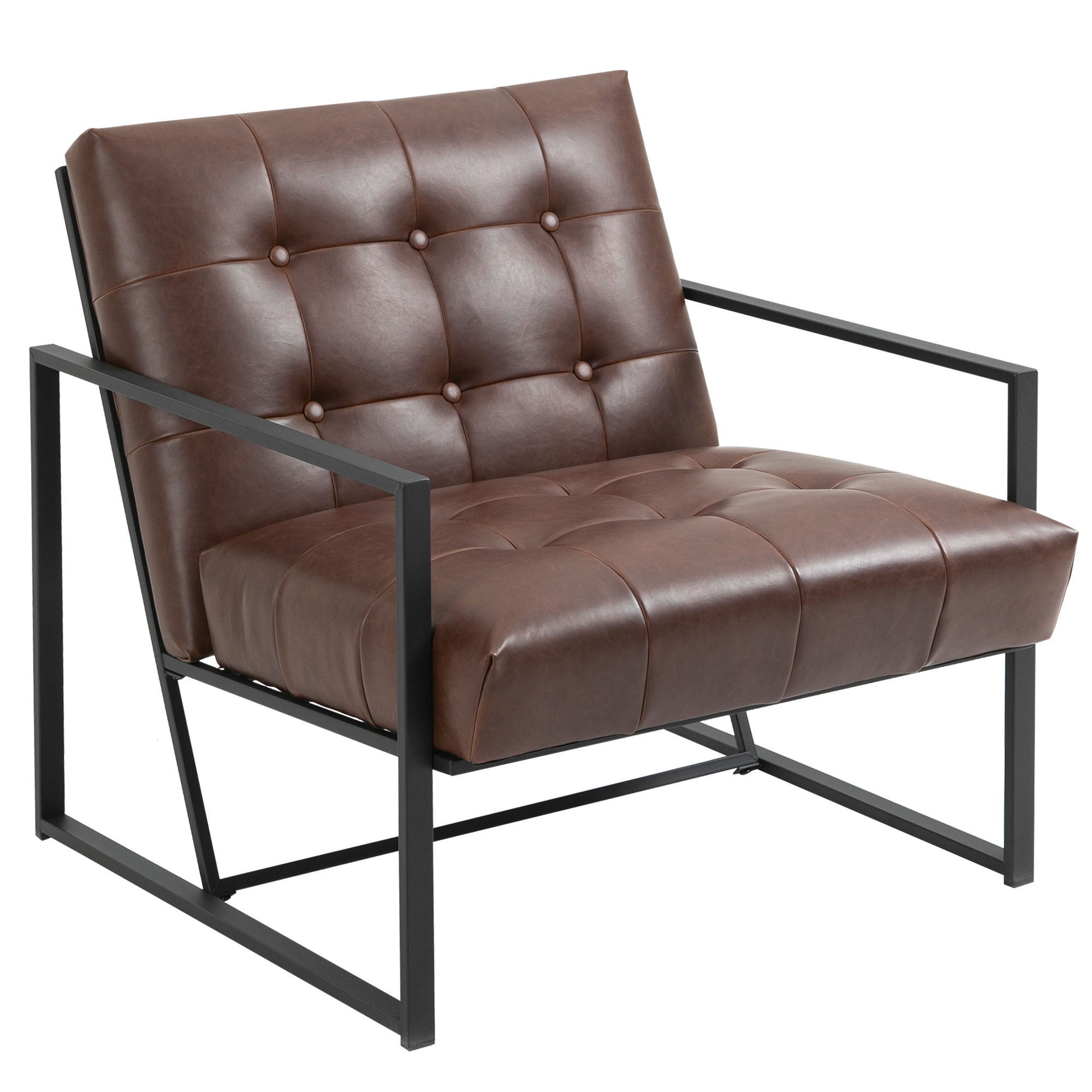 HOMCOM Lounge-Sessel Chesterfield Relaxsessel Sitzflächen und Rückenlehne gepolstertes Kunstleder Metallgestell Schwarz strapazierfähiger Überzug Schokolade