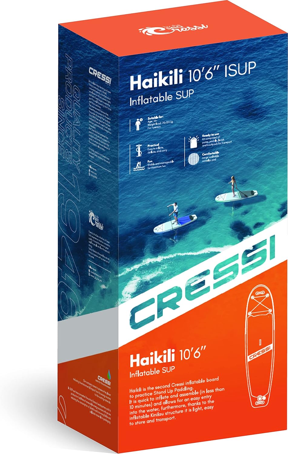 Cressi Haikili Inflatable SUP 10'6, Tavola Gonfiabile per Praticare Lo Stand Up Paddling Unisex Adulto, Bianco/Blu Navy, Taglia Unica