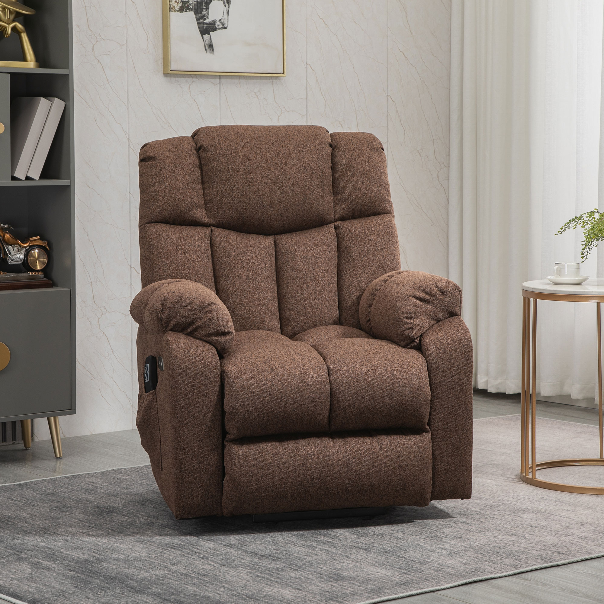 HOMCOM Aufstehsessel mit Liegefunktion und Fernbedienung 92 x 95 x 107 cm, Braun