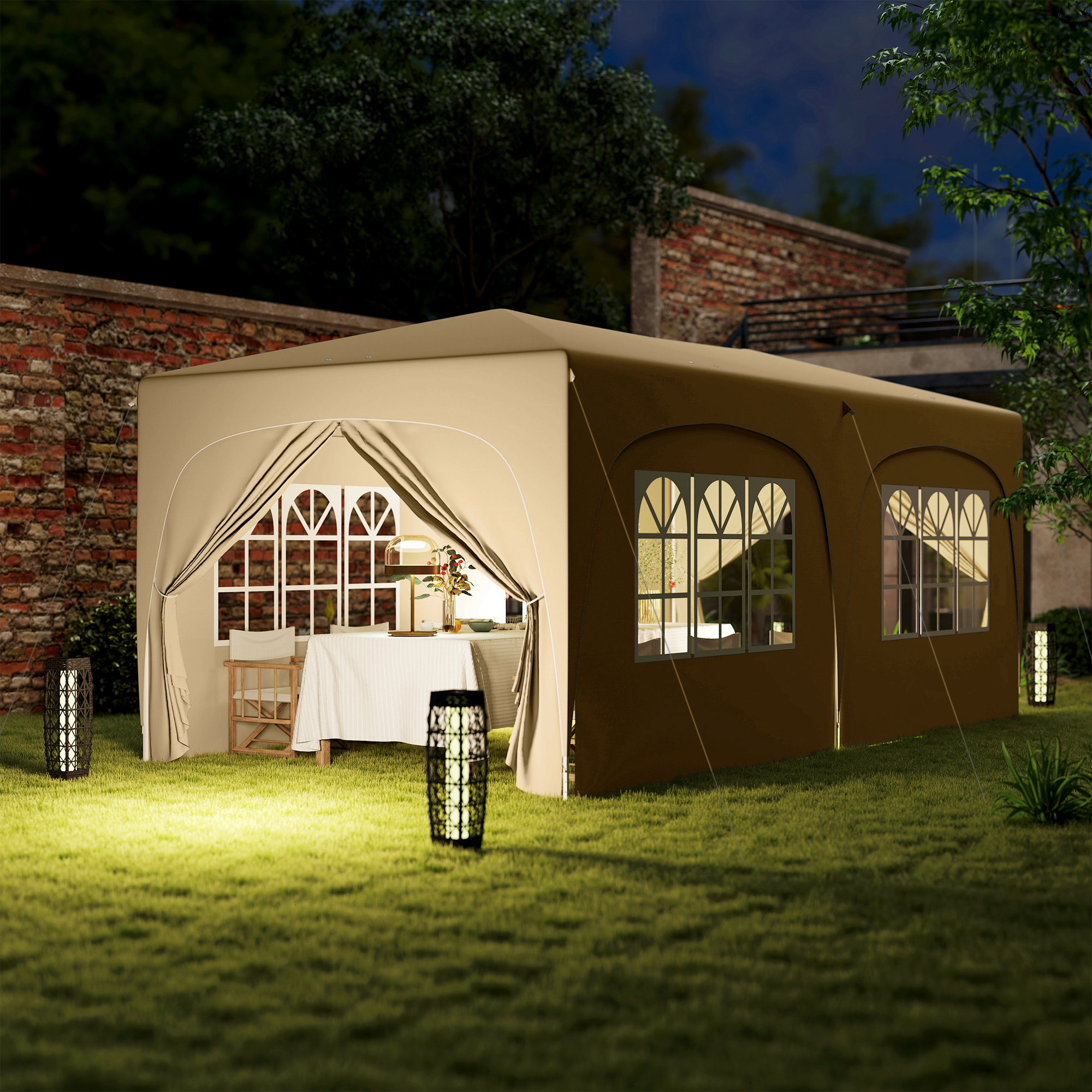Outsunny 3 x 6 m Pop-up Paviljoen met Zijwanden, UPF50+ Hoogteverstelbaar Tuinpaviljoen met Draagtas en Zandzakken
