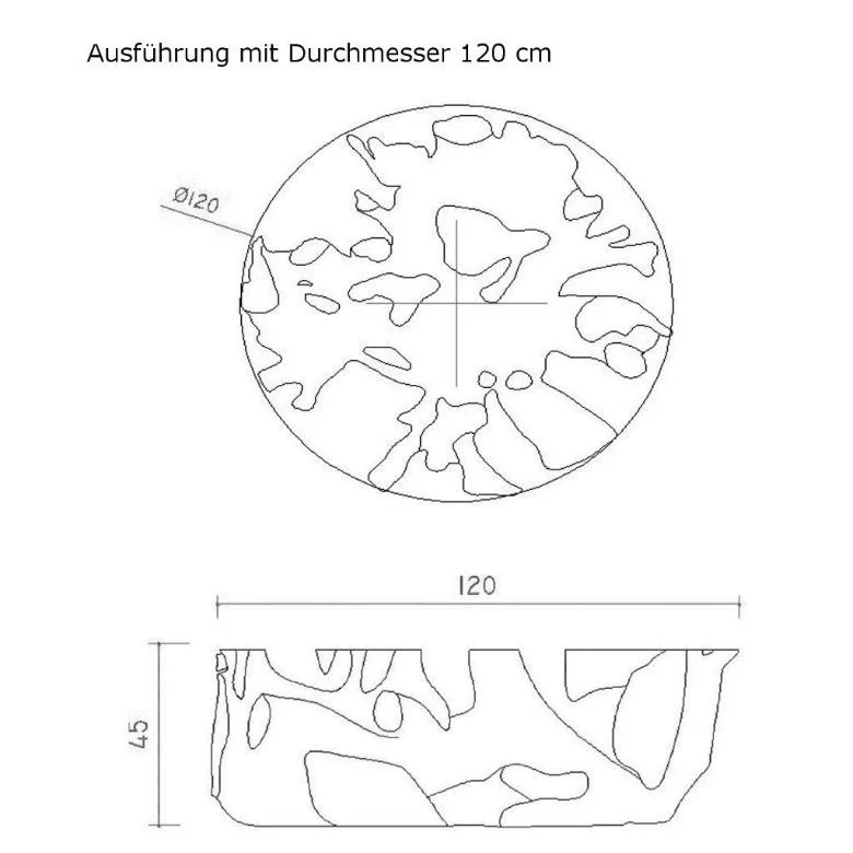 NAGA Couchtisch Wurzel rund  120 cm inklusiv Glasplatte