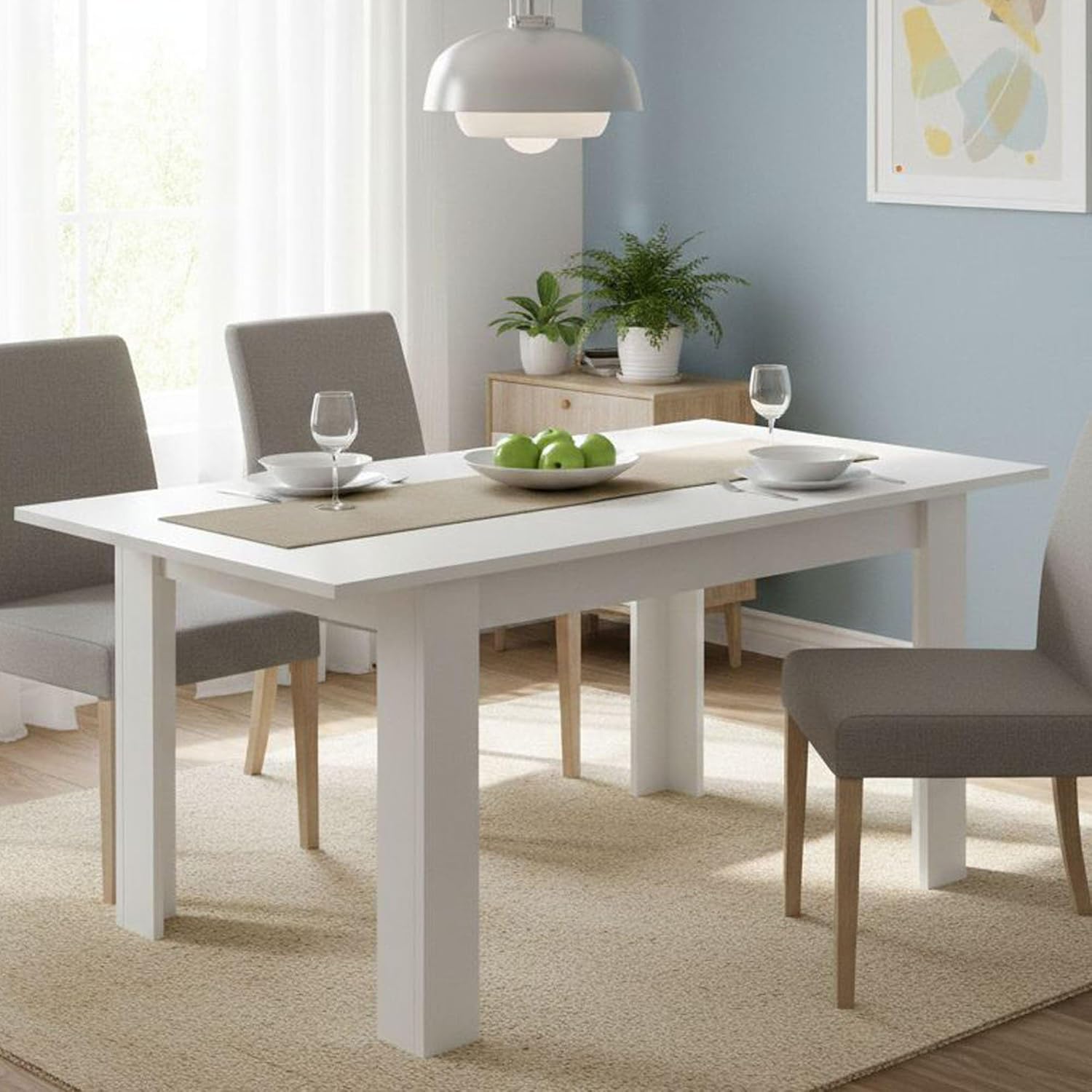 Dmora Tavolo Pranzo allungabile, cm. 140/190 x 78 x 90, Bianco Lucido, Unico