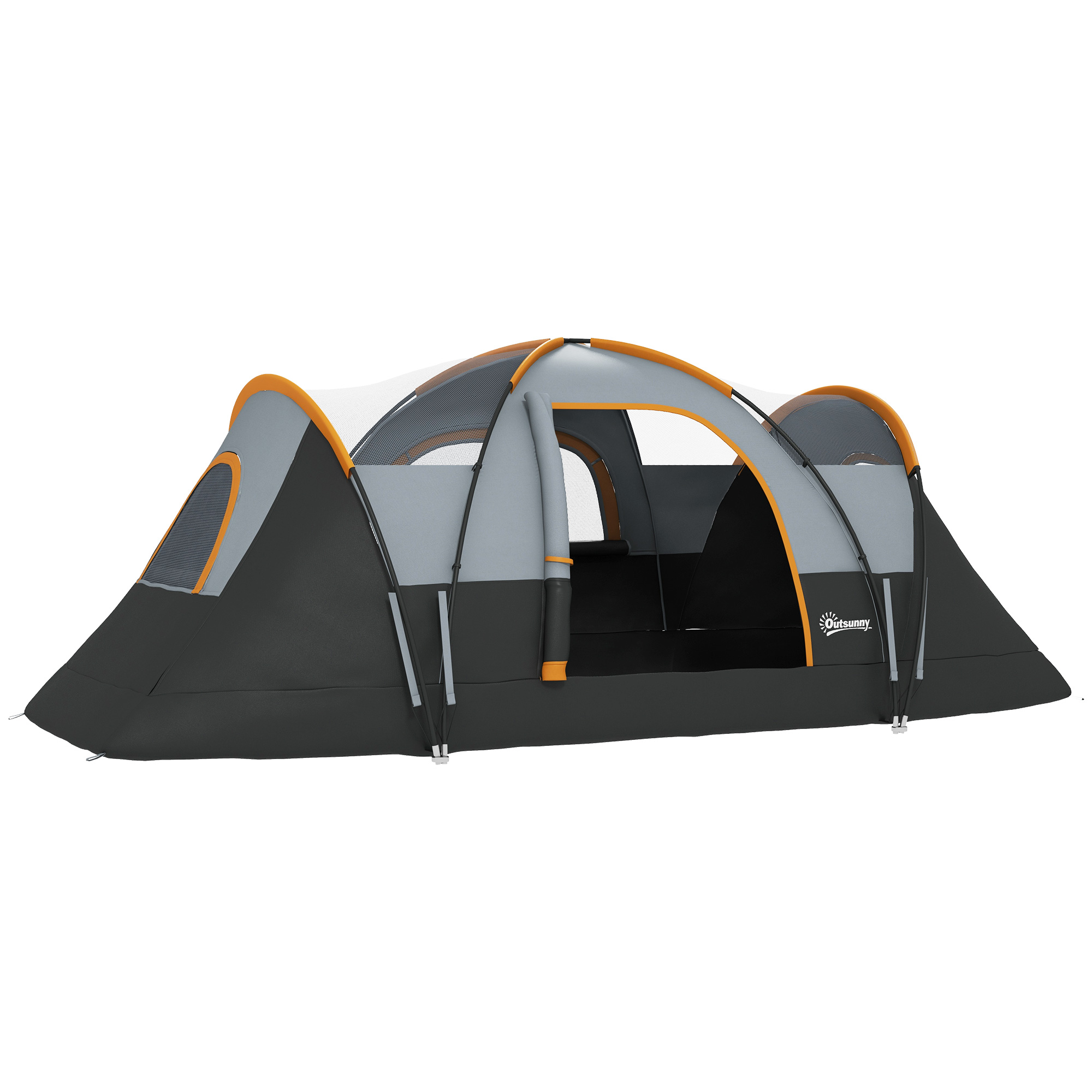 Outsunny Campingzelt für 5-6 Personen, Familienzelt, Tragetasche, 4,55x2,2x1,8m, Hellgrau/Schwarz