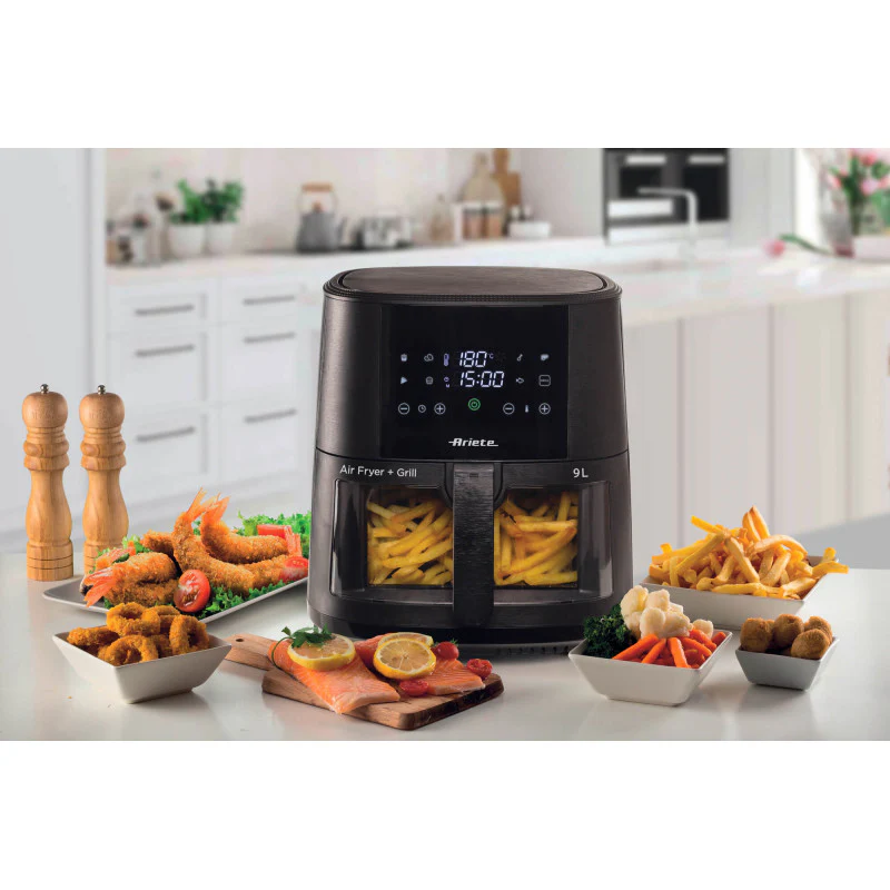 Friggitrice ad aria 9L 1500W - 8 programmi - Cestello trasparente - Nero