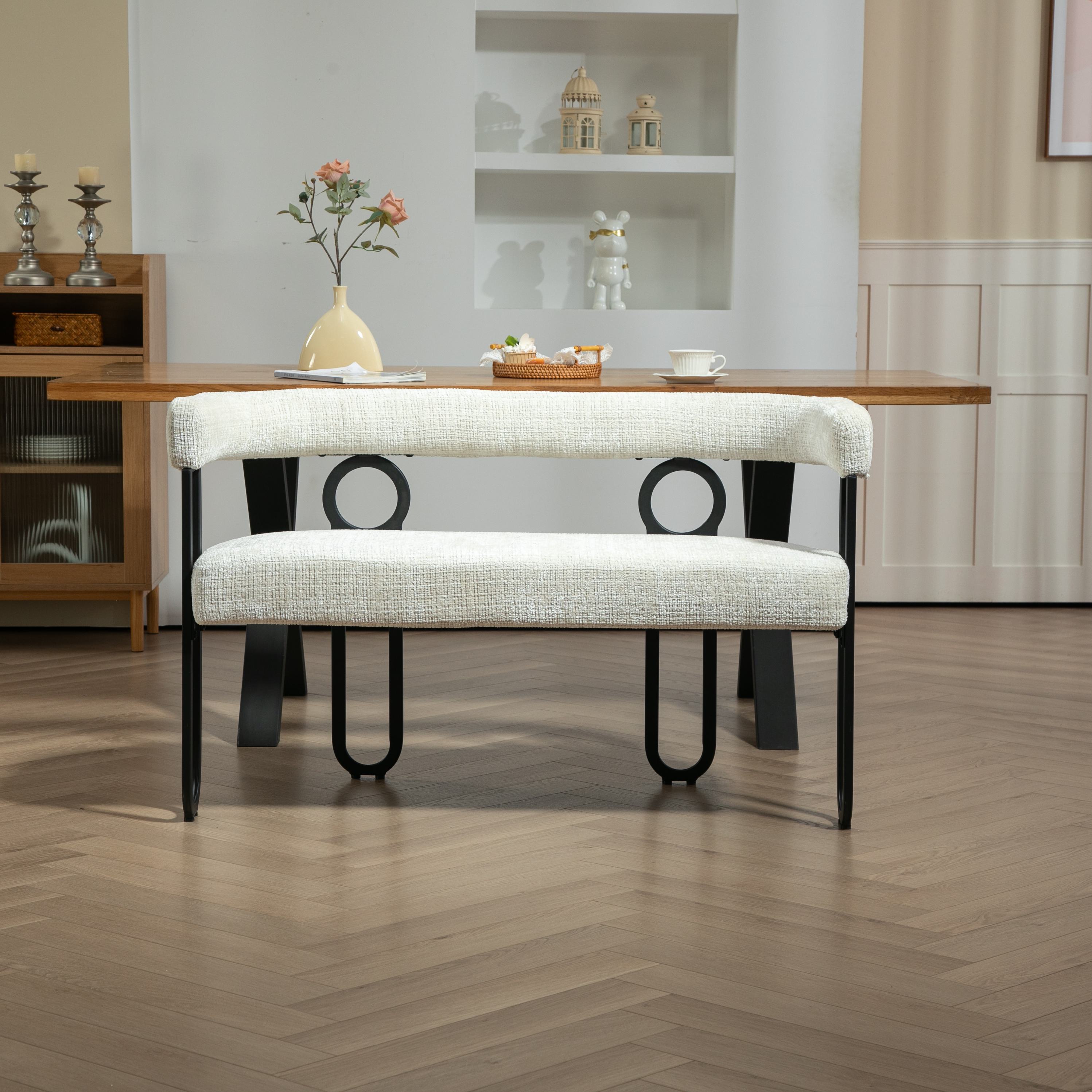 Doppelsofa mit abgerundeter Rückenlehne, Chenille-Stoff, modernes Design,Beige