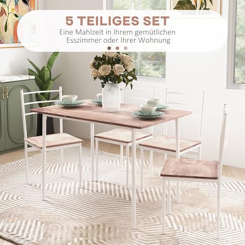 HOMCOM Set da pranzo, tavolo da pranzo con 4 sedie da cucina, salva spazio, set da pranzo, set da pranzo per cucina, in acciaio, marrone : Casa e cucina