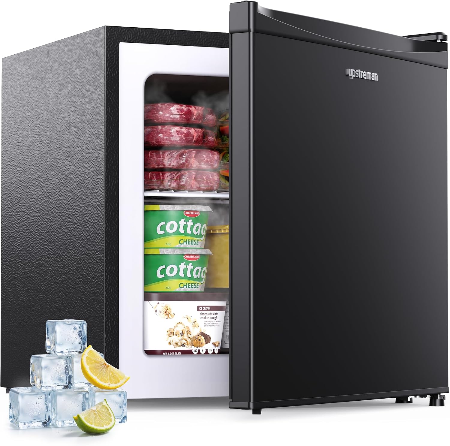 Upstreman 35L Gefrierschrank Klein, -21℃ 4 Sterne Mini Gefrierschrank,Umkehrbare Türen,Leise, Energiesparend,Reversibles Türscharnier,Tiefkühlschrank Klein,Büro, Hotel, Schwarz, UF35