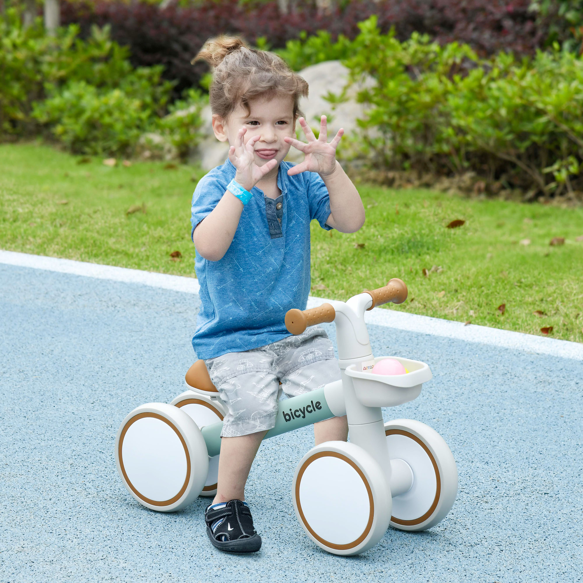 AIYAPLAY Laufrad, verstellbarer Sitz, Flüsterräder, für 1-3 Jahre, bis 20 kg, Grün/Weiß