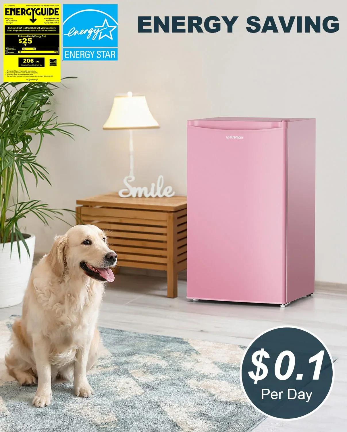 Upstreman 3.2 Cu.Ft Mini Fridge Freezer Single Door Fridge Dorm Fridge Adjustable Thermostat