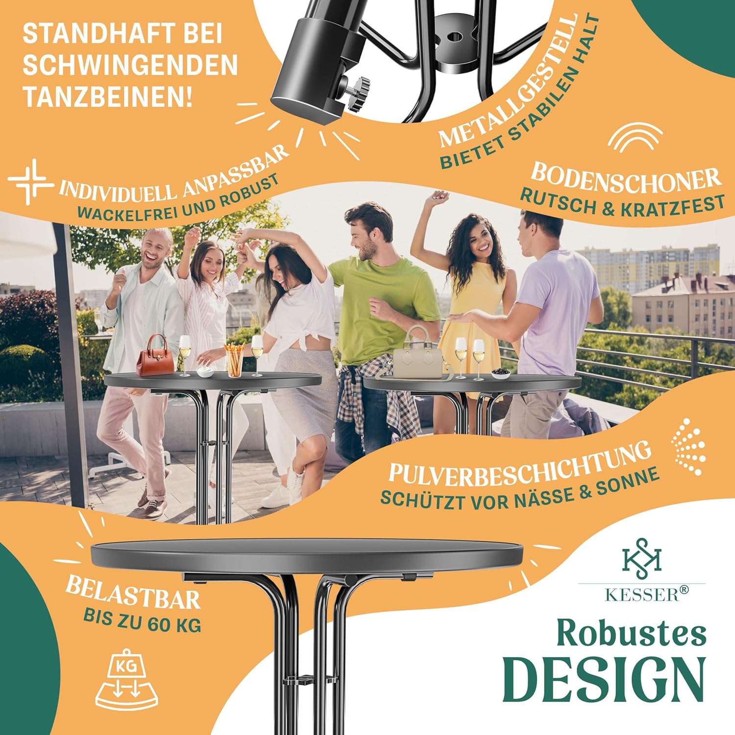 KESSER® Stehtisch klappbar 2er Set Ø80cm rund, Gastro Bistrotisch Hochtisch Cocktail Stehtisch + Husse, Klapptisch Partytisch für Garten/Balkon/Events/Gastronomie, wetterfest, In- & Outdoor, Schwarz