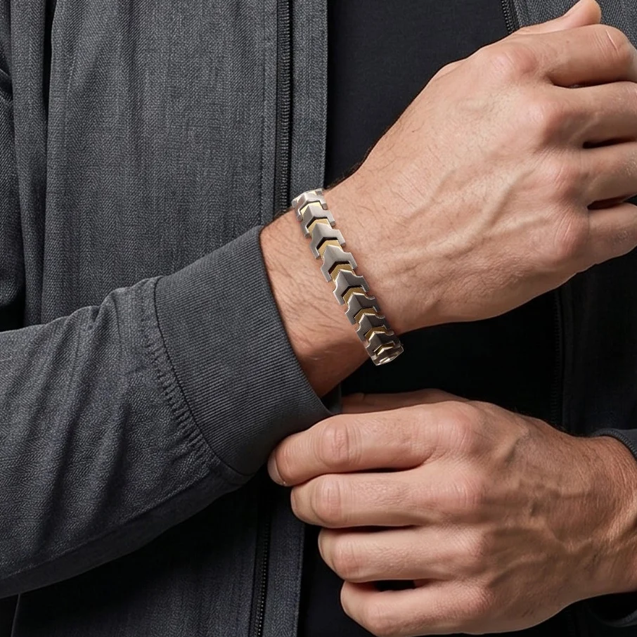 RainSo Men's Strength 3800 Gauss Magnetic Bracelet (Gold Silver)