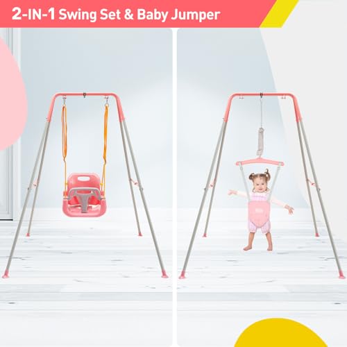FUNLIO 2 in 1 Altalena e Altalena da Porta per Bambini, Altalena Resistenti con 4 Sacchi di Sabbia, Supporto in Metallo Pieghevole per Giochi al Coperto/Esterno, Facile da Montare e Riporre   Rosa : Amazon.it: Giochi e giocattoli