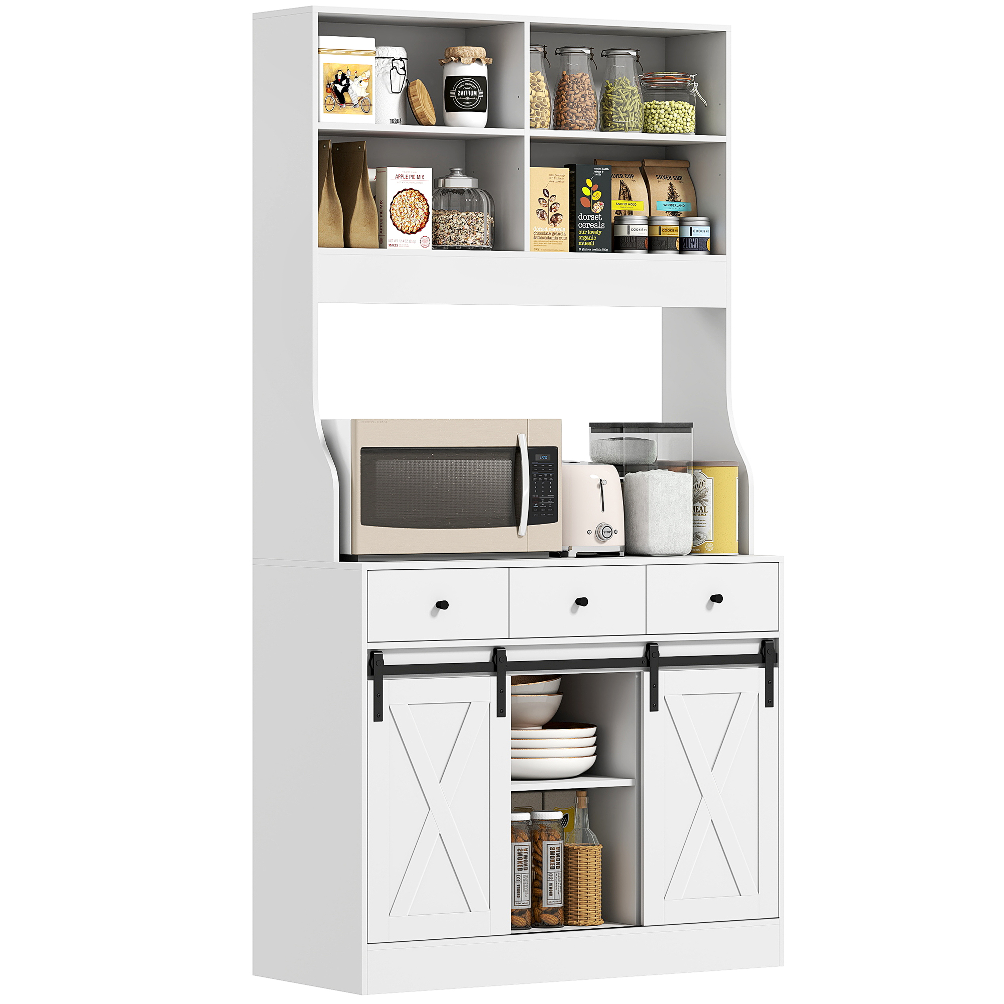 Keukenkast met Planken, Kasten, Lades en Werkruimte, Landelijke Sfeer, Verstelbare Planken, Hout, Wit